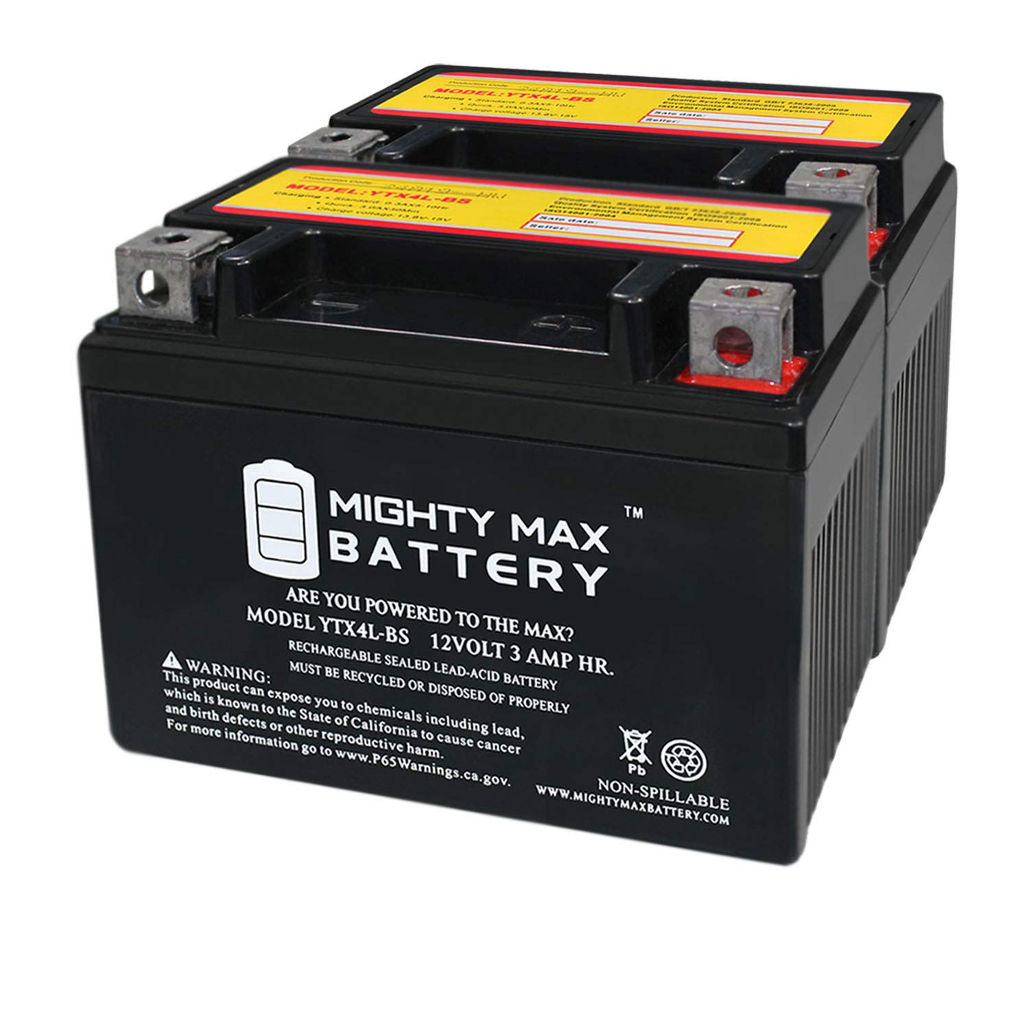 Mighty Max Battery YTX4L-BS Replacement Battery - 2 Pack for Derbi Scooters & Motorcycles | High-Performance Power Solution for All Models | Perfect for Commuting, Off-Road & Urban Riding