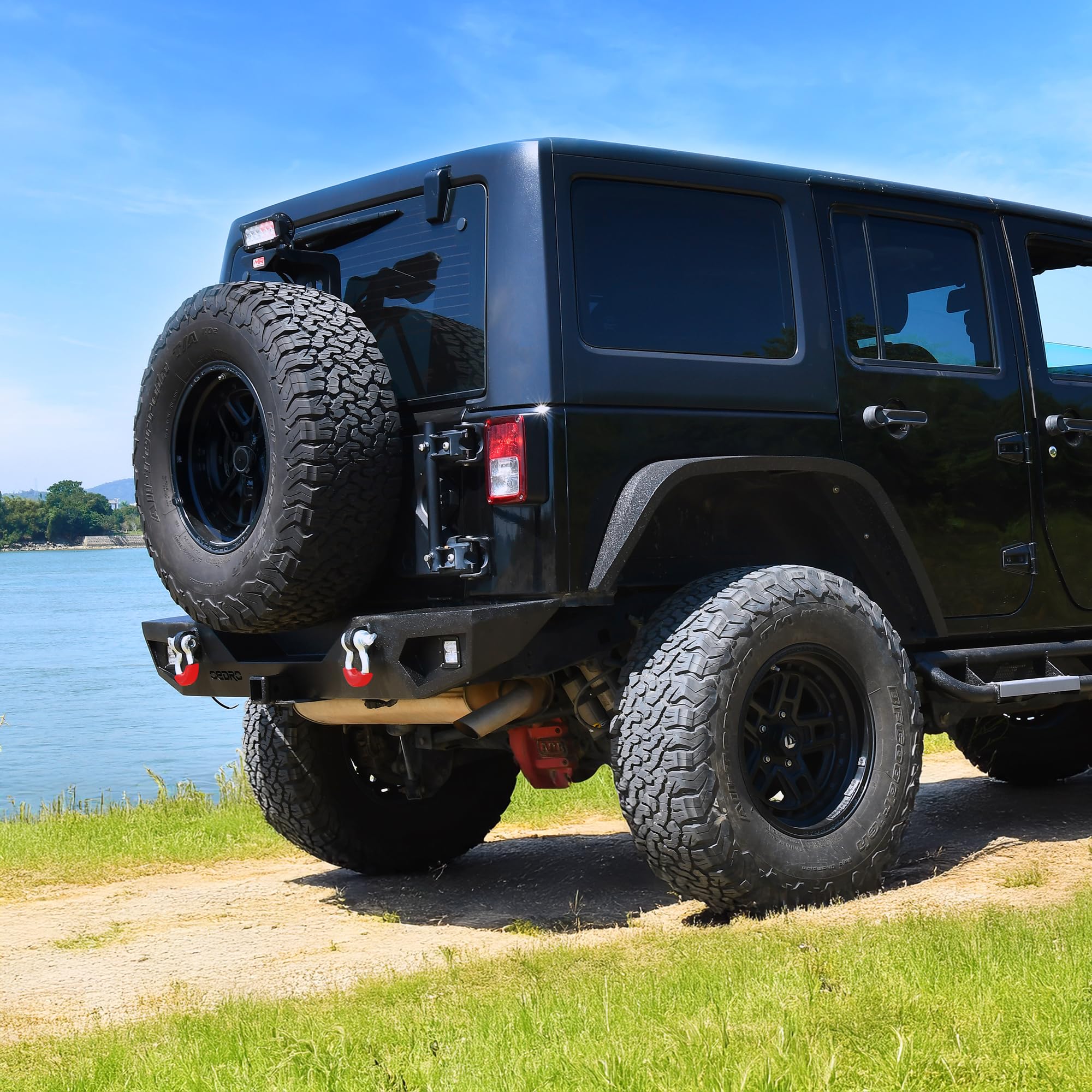 OEDRO Heavy Duty Rear Bumper for 2007-2018 Jeep Wrangler JK Unlimited - Rock Crawler Bumper with Hitch Receiver & 2X LED Lights, Off-Road Textured Black - Perfect for Off-Roading, Rock Crawling & Adventure Trail Riding