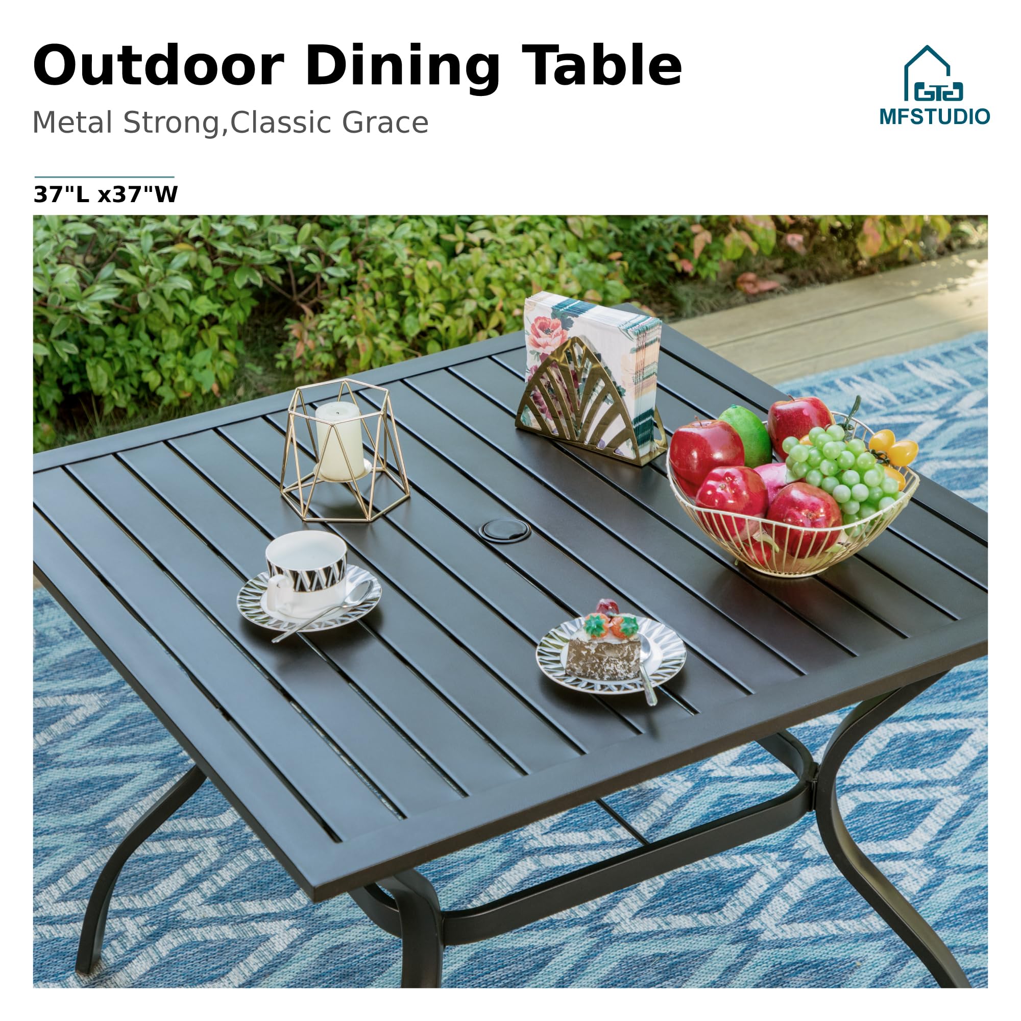 MFSTUDIO 5-Piece Outdoor Rattan Patio Dining Set for 4 with Swivel Chairs & Cushions - Square Metal Frame Table & Weather-Resistant Wicker Furniture - Perfect for Backyard, Garden, Poolside or Balcony Dining