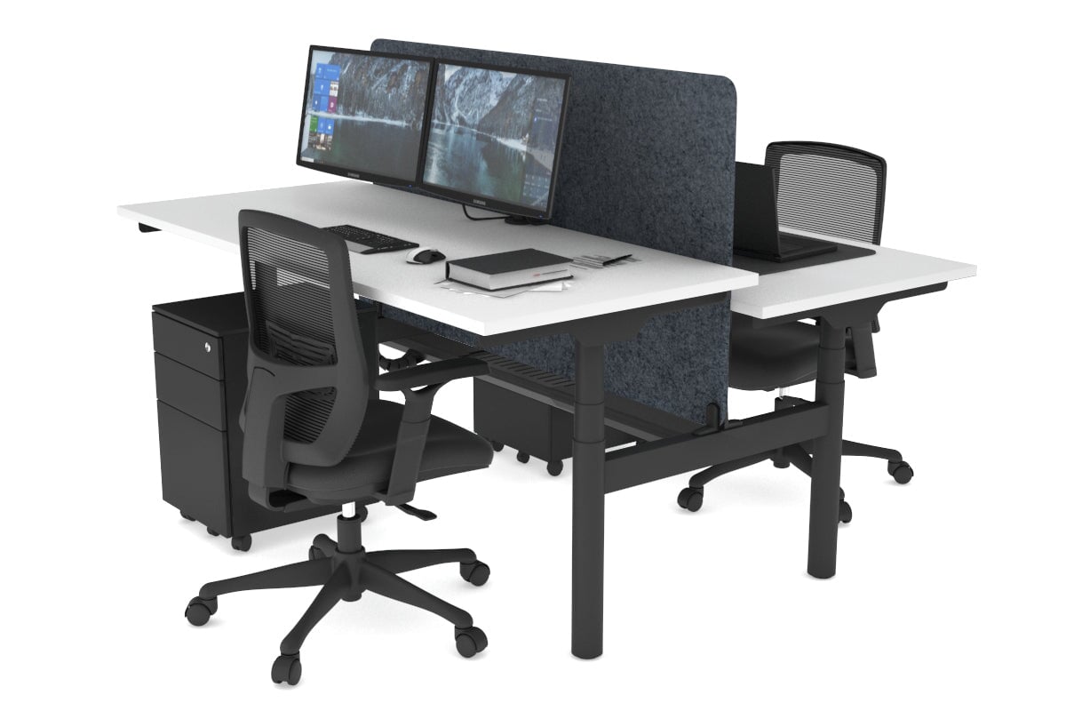 Flexi Premium Height Adjustable 2-Person H Bench Workstation - Black Frame [1800L x 700W] - Ergonomic Office & Home Workspace Solution for Shared Desks