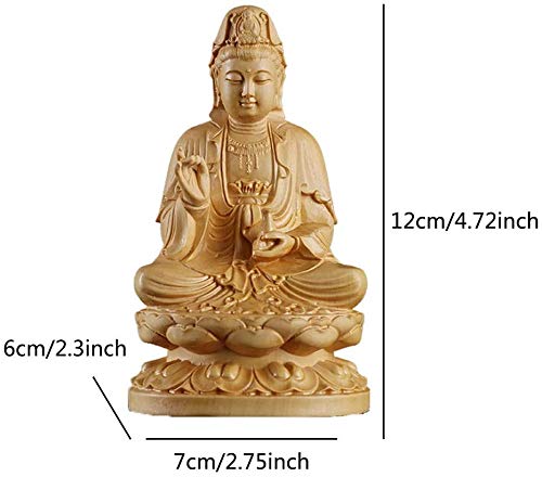 Guanyin Buddha Statue - Handcrafted Wooden Meditation Buddha Sitting on Lotus for Home Decor, Zen Room, Yoga Studio & Spiritual Gifts
