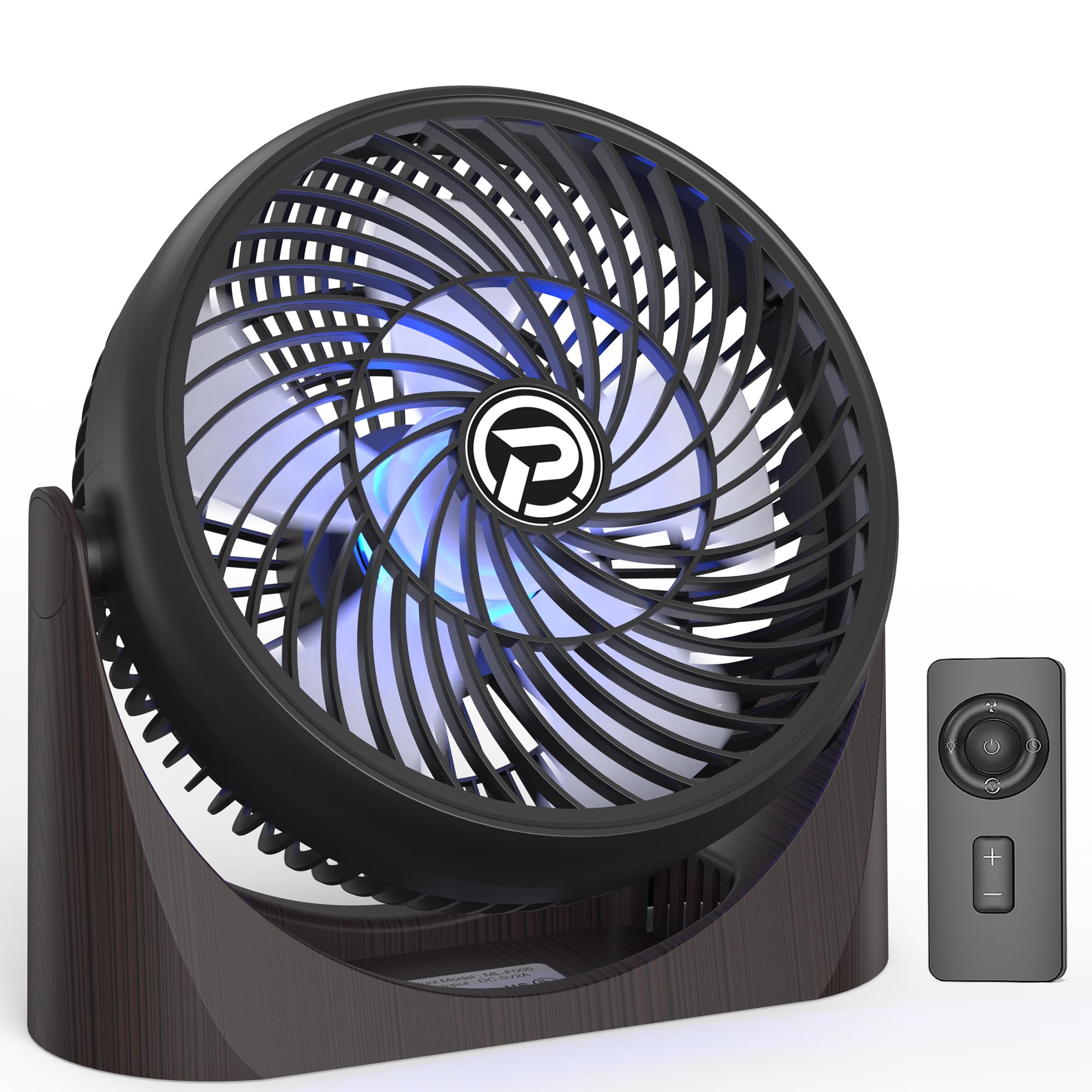 PELANZENHAU 8 Inch USB Desk Fan with Remote Control - RGB LED Light, 3 Speed Settings, 360° Adjustable, Timer Function - Perfect for Home Office, Dorm Room, RV, Bedroom & Travel Use