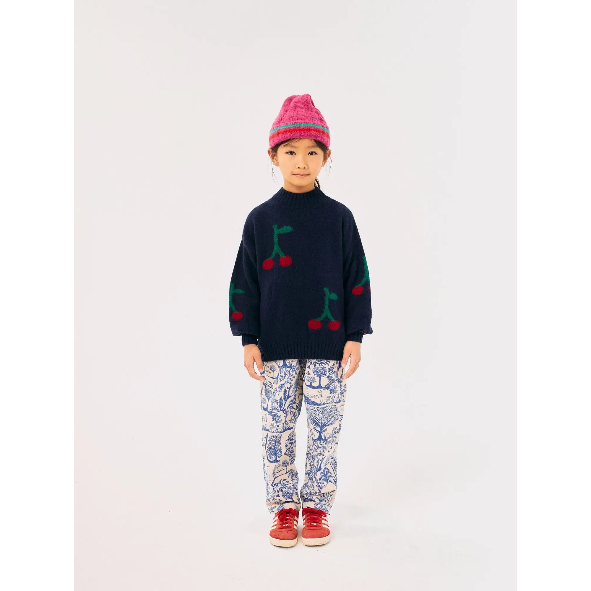Bobo Choses Bobo Cherry Print Turtle Neck Jumper - Navy Blue Sweater for Women | Cozy Winter Fashion, Casual Outfit & Holiday Style