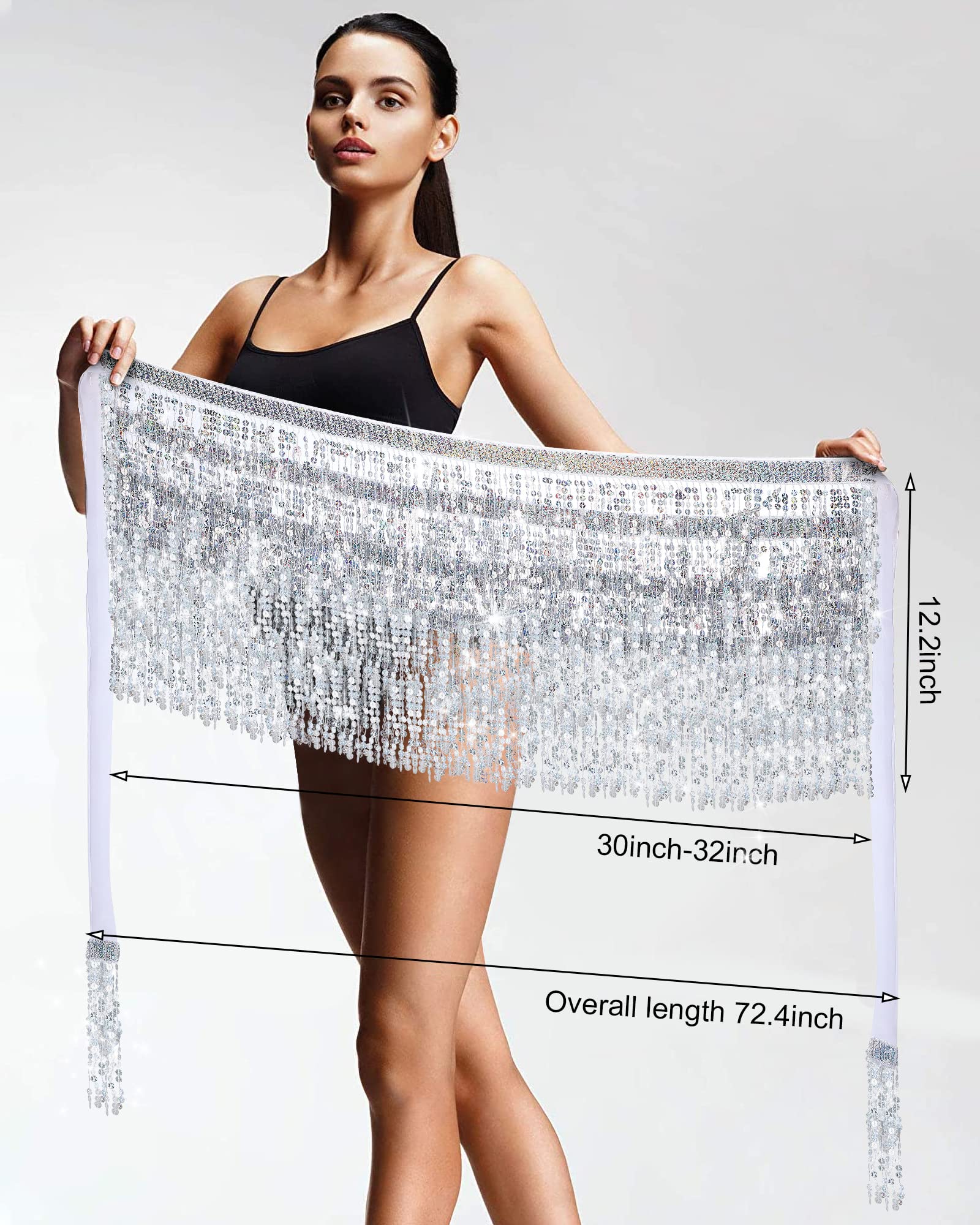 Syhood 2 Pcs Sequin Tassel Skirt Hip Scarf Belly Dance Belt Performance Skirt for Women and Girls - Halloween Cosplay, Dance Performances, Festivals, and Parties