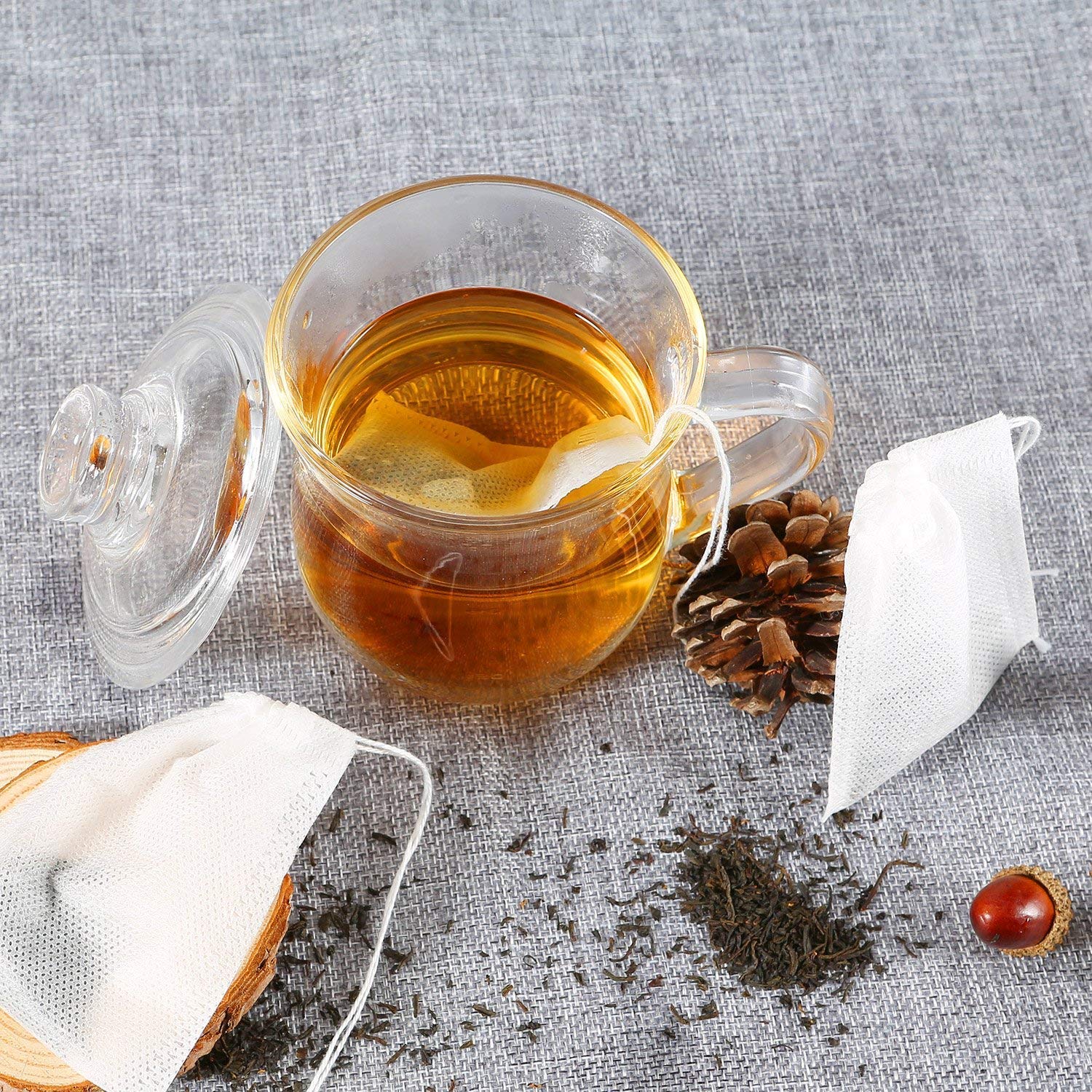 200 Count Empty Tea Bags with Drawstring - Natural Unbleached Filter Bags for Loose Leaf Tea | DIY Herbal Tea, Iced Tea & Gift Packaging | Perfect for Home Brewing, Tea Parties & Small Businesses