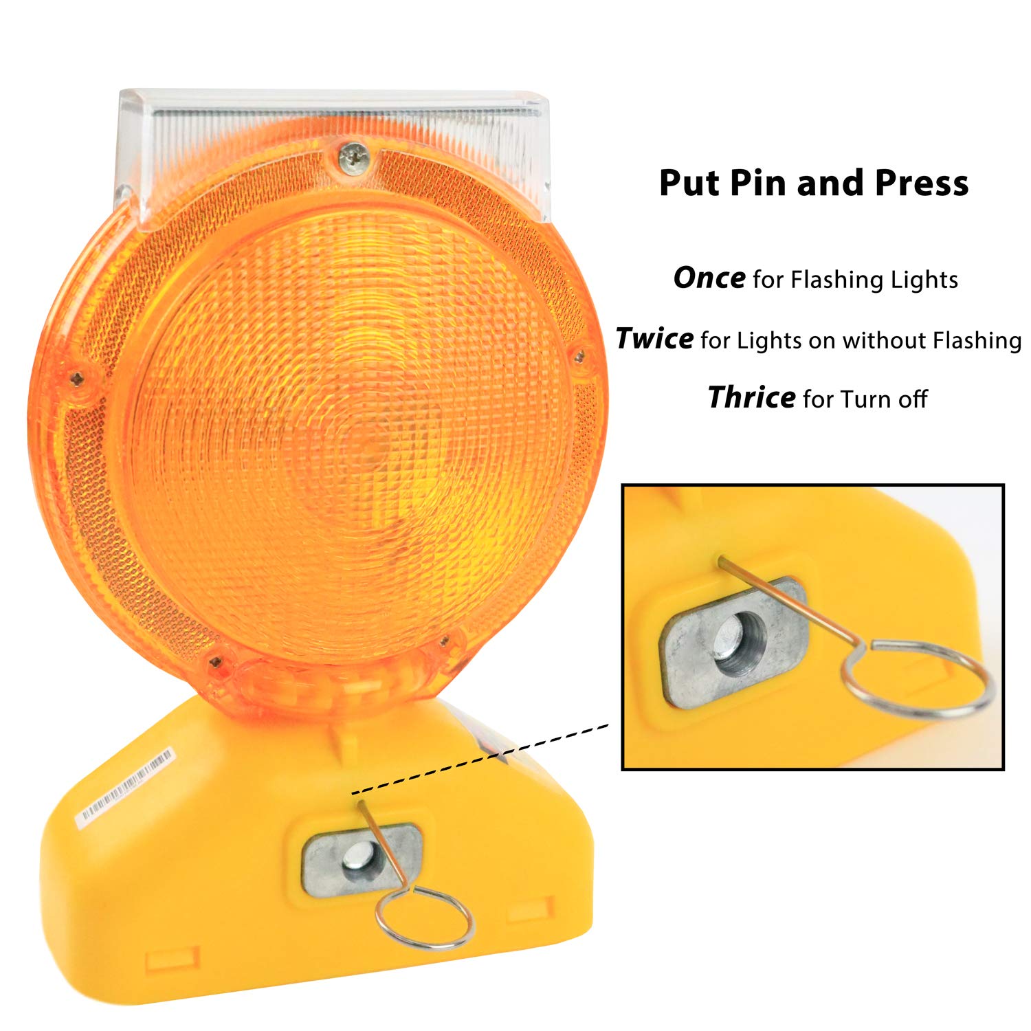 (4-Pack) RK Safety BLIGHT-ST Solar Rechargeable Amber LED Barricade Warning Lights - 2-Sided Flashing Traffic Signals with 3-Way Operation Switch | Includes Switch Pin & Bolt | Perfect for Construction Zones, Road Work & Emergency Vehicle Safety