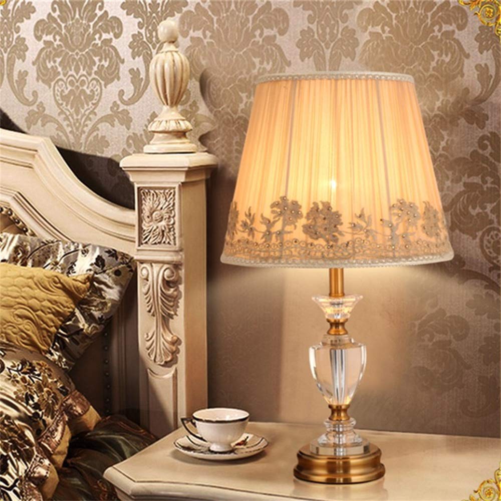 OUFULA Crystal Table Lamp - Modern Luxury Desk Light with Fabric Shade for Living Room, Office, Bedroom & Hotel Decor - Button Switch (Style 10) | Perfect for Reading, Working & Ambient Lighting