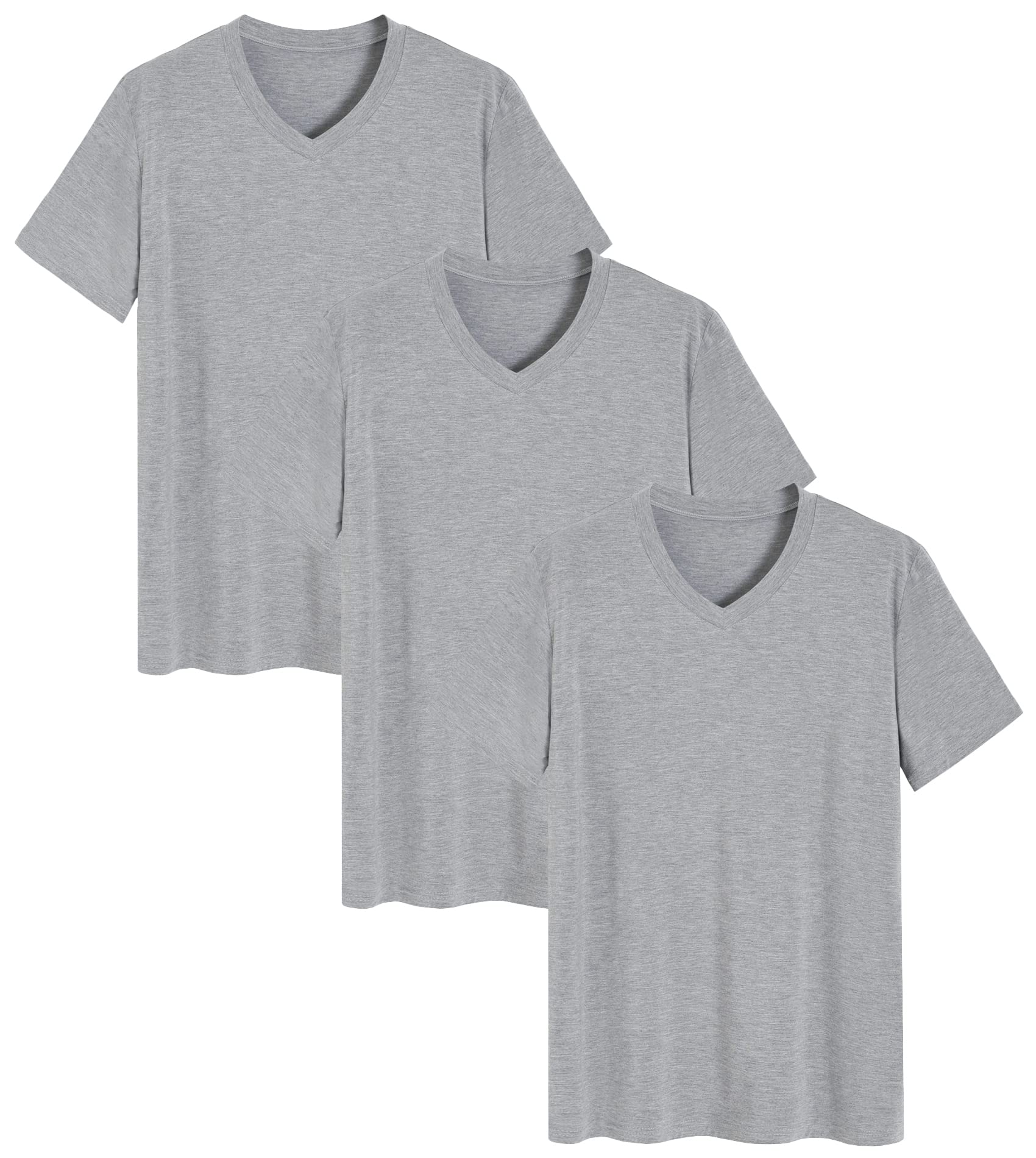 Soft Men's Viscose Sleep Shirt - 3 Pack Breathable V-Neck Pajama Tops for Comfortable Nightwear & Lounge Wear - Perfect for Bedtime, Relaxing at Home, and Travel