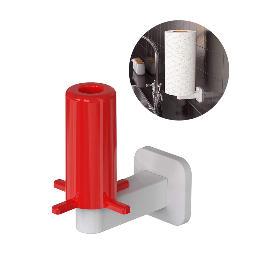 Gallity Self Adhesive Toilet Paper Holder - No Drill Wall Mounted Bathroom Tissue Roll Dispenser Storage Rack - White & Red Bathroom Organizer for Small Spaces - Perfect for Apartments, RVs and Powder Rooms
