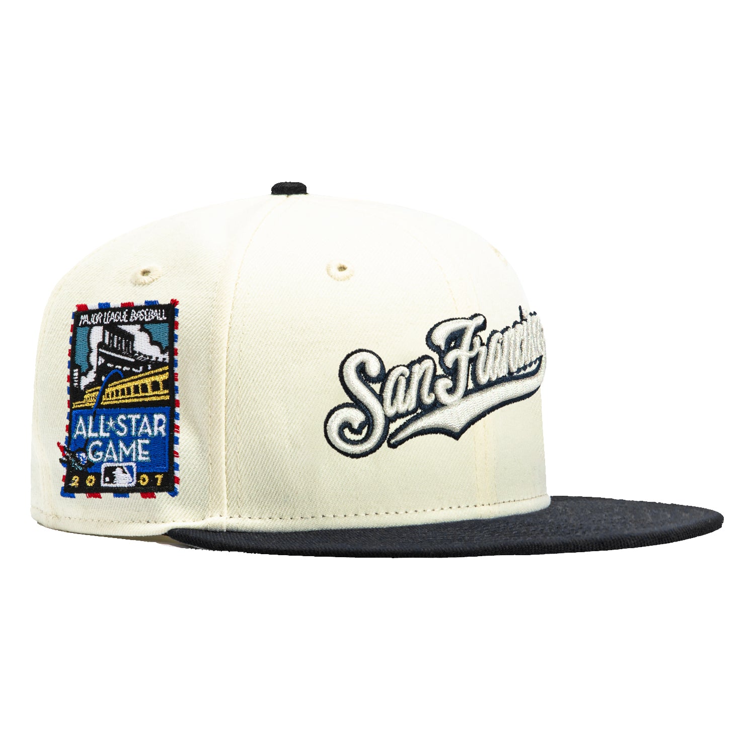 New Era 59Fifty San Francisco Giants 2007 All-Star Game Patch Script Baseball Cap - White & Black Barbershop Style Hat for Men's Fashion & Sports Fans