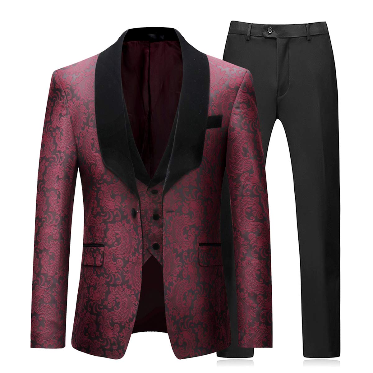 Boyland Men's 3-Piece Slim Fit Floral Tuxedo Suit Set - Vintage Style Wedding Groomsmen Outfit with Jacket | Perfect for Formal Events, Prom & Special Occasions