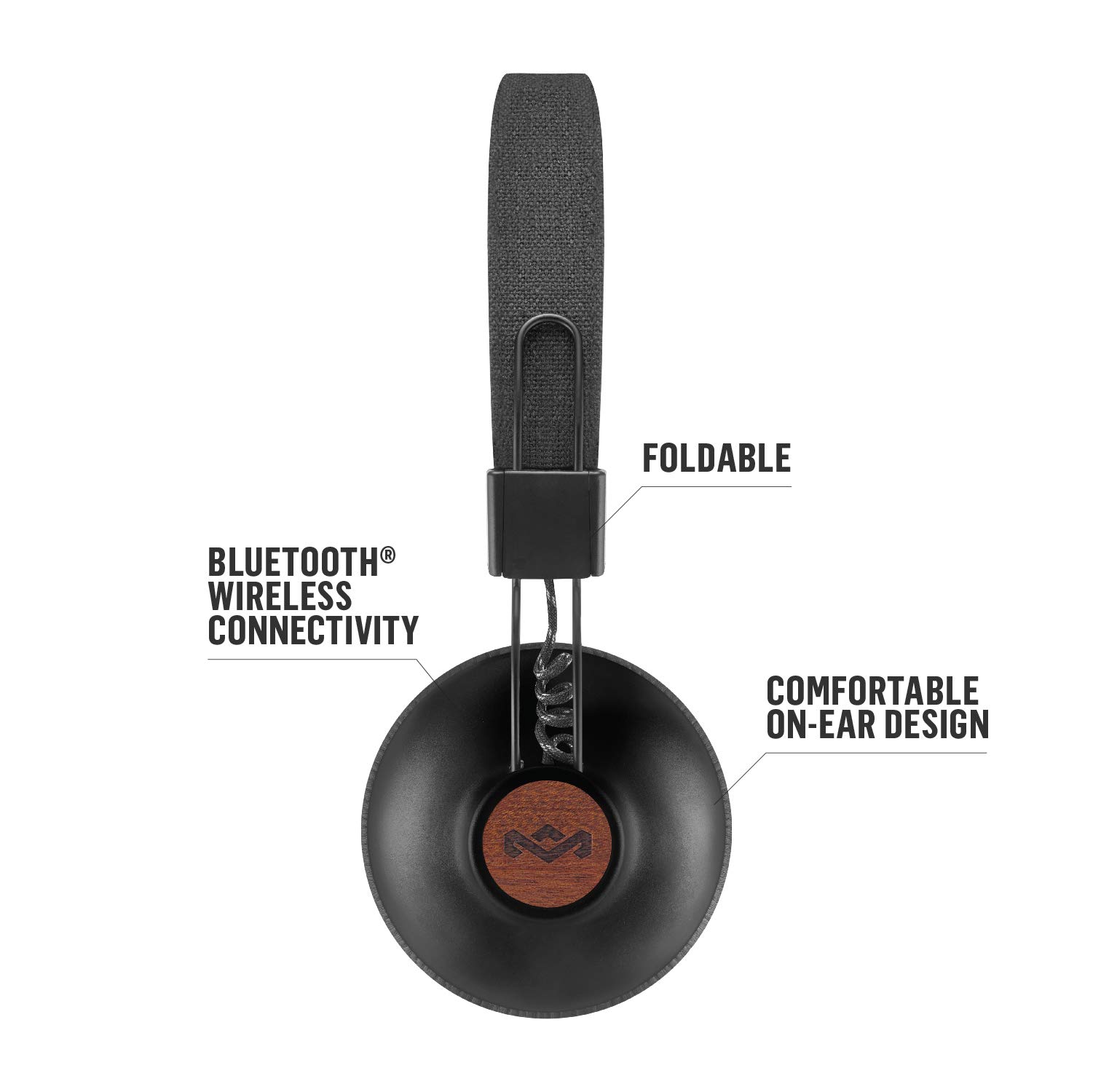 House of Marley Positive Vibration 2 Wireless Bluetooth Over-Ear Headphones with Built-in Mic - 10 Hour Playtime, Noise Isolation, Eco-Friendly Materials - Perfect for Commuting, Workouts & Travel (Black)