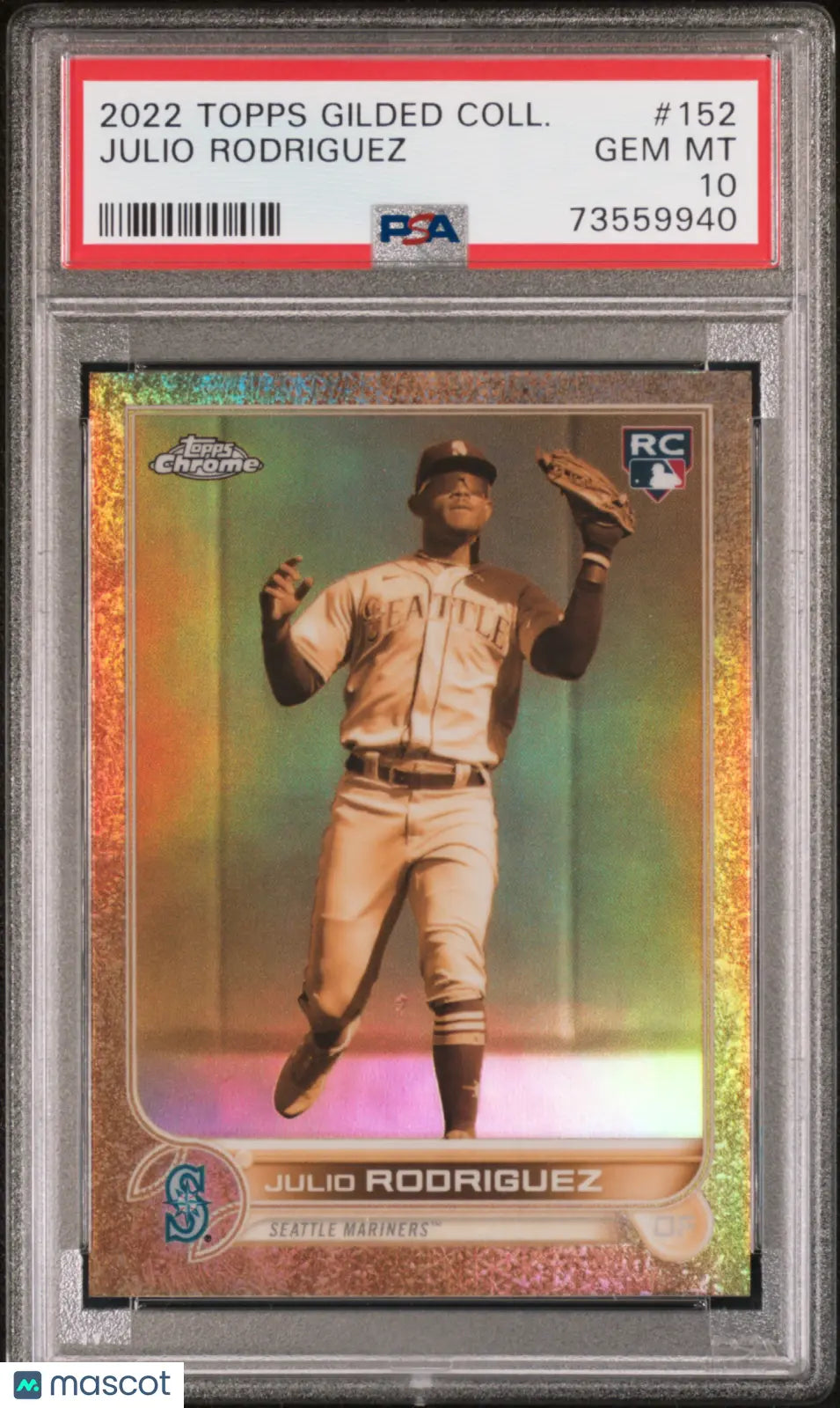 2022 Topps Gilded Collection Julio Rodriguez RC Rookie Gold PSA 10 /199 - Rare Baseball Card for Collectors & Investors - Perfect for Sports Memorabilia Displays & Trading