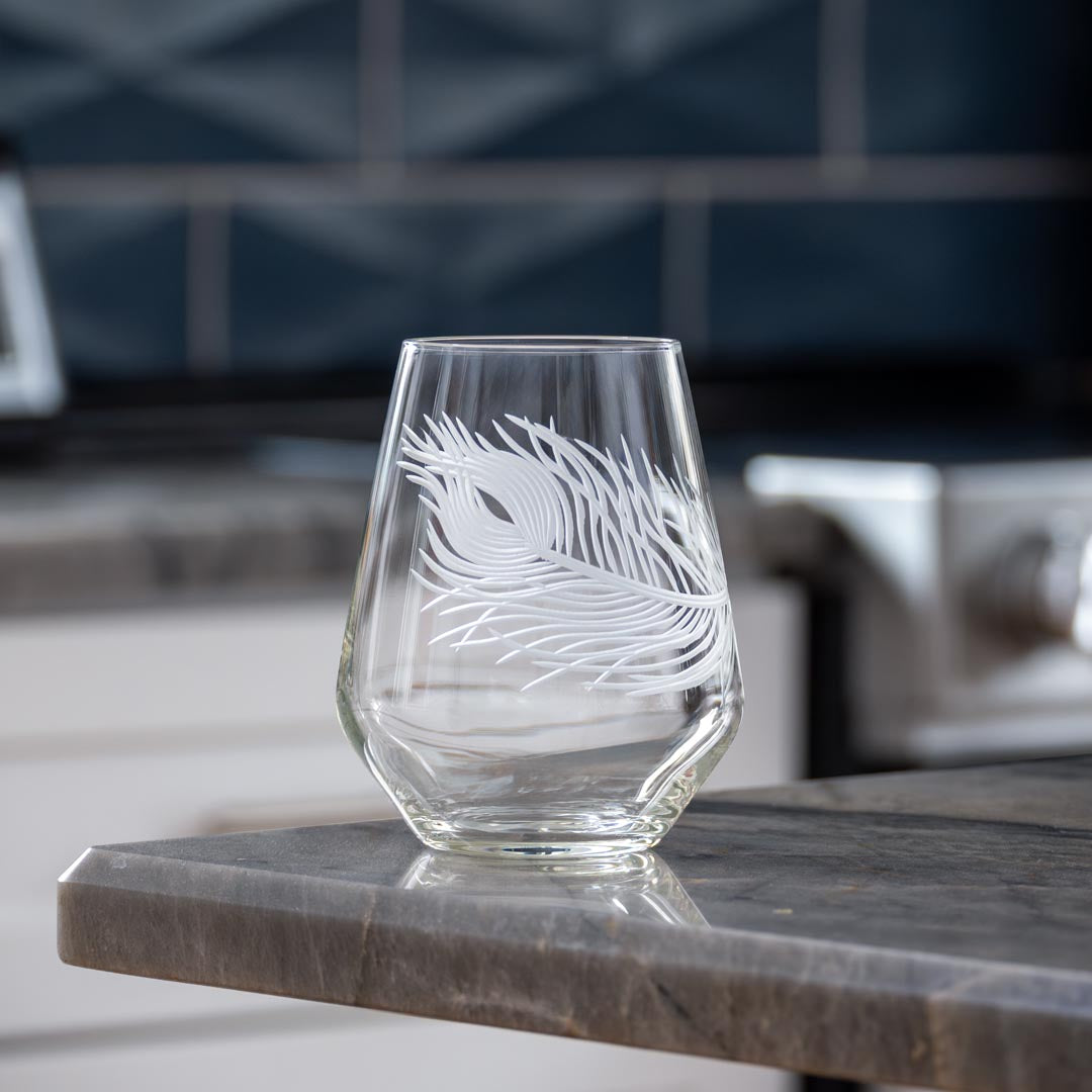 Peacock 18oz Stemless Wine Glasses Set of 2 - Elegant & Durable Glassware for Red Wine, White Wine, Cocktails - Perfect for Dinner Parties, Weddings, Gifts & Home Entertaining