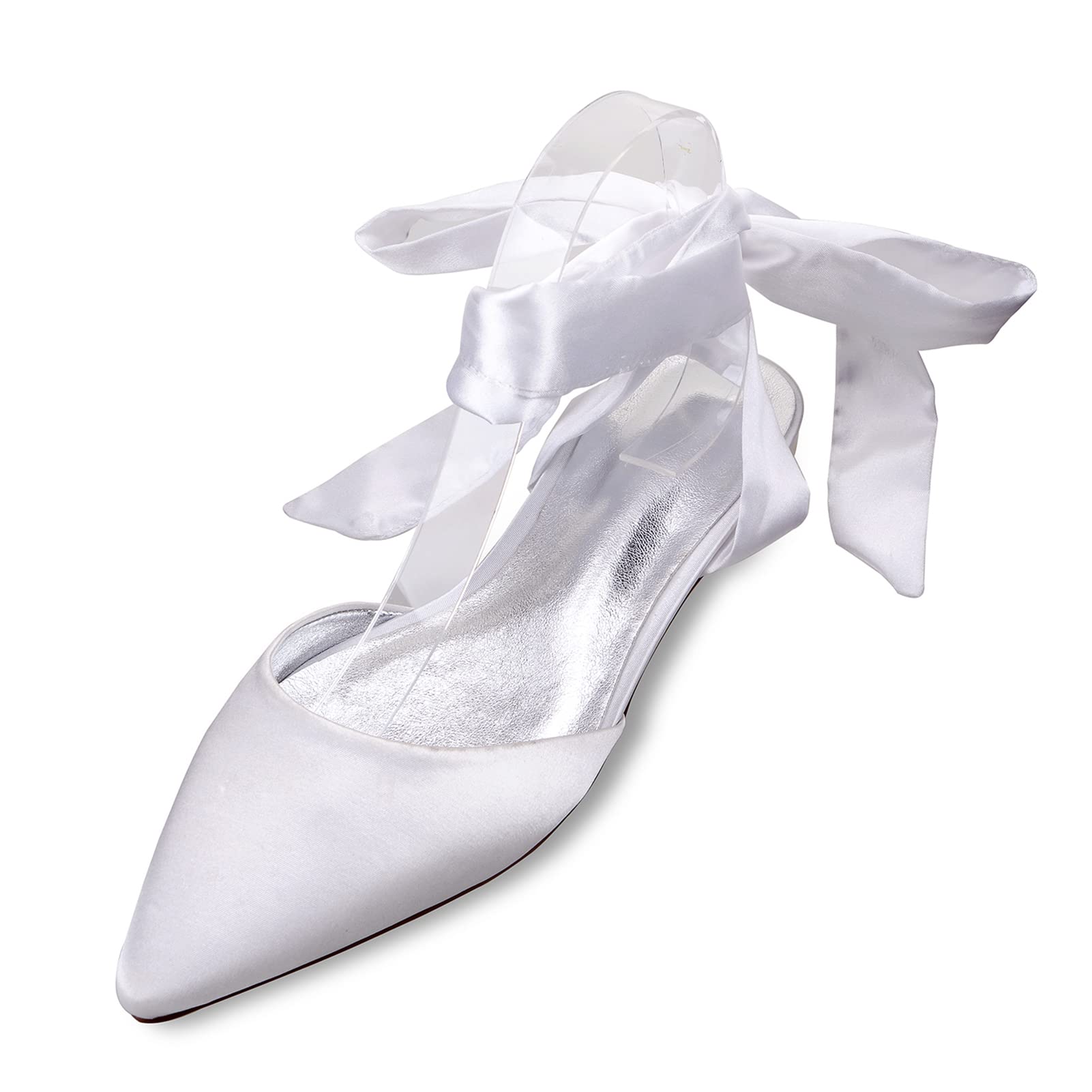 Comfortable Low Heel Wedding Shoes for Bride & Bridesmaids - Pointed Toe Satin Ivory Bridal Party Shoes with Lacing - Perfect for Ceremony, Reception & Photoshoots