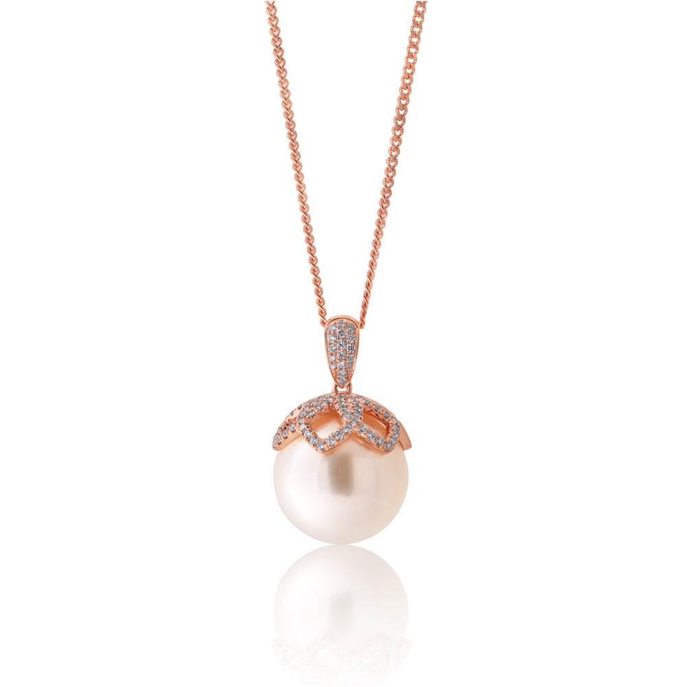 9ct Rose Gold South Sea Pearl & Diamond Pendant Necklace - Elegant Jewelry Gift for Women - Perfect for Weddings, Anniversaries & Special Occasions