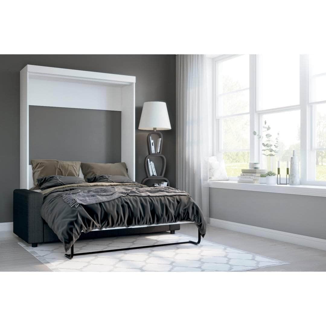 White Murphy Wall Bed with Sofa - Space Saving Foldable Bed for Small Apartments, Guest Rooms & Home Offices