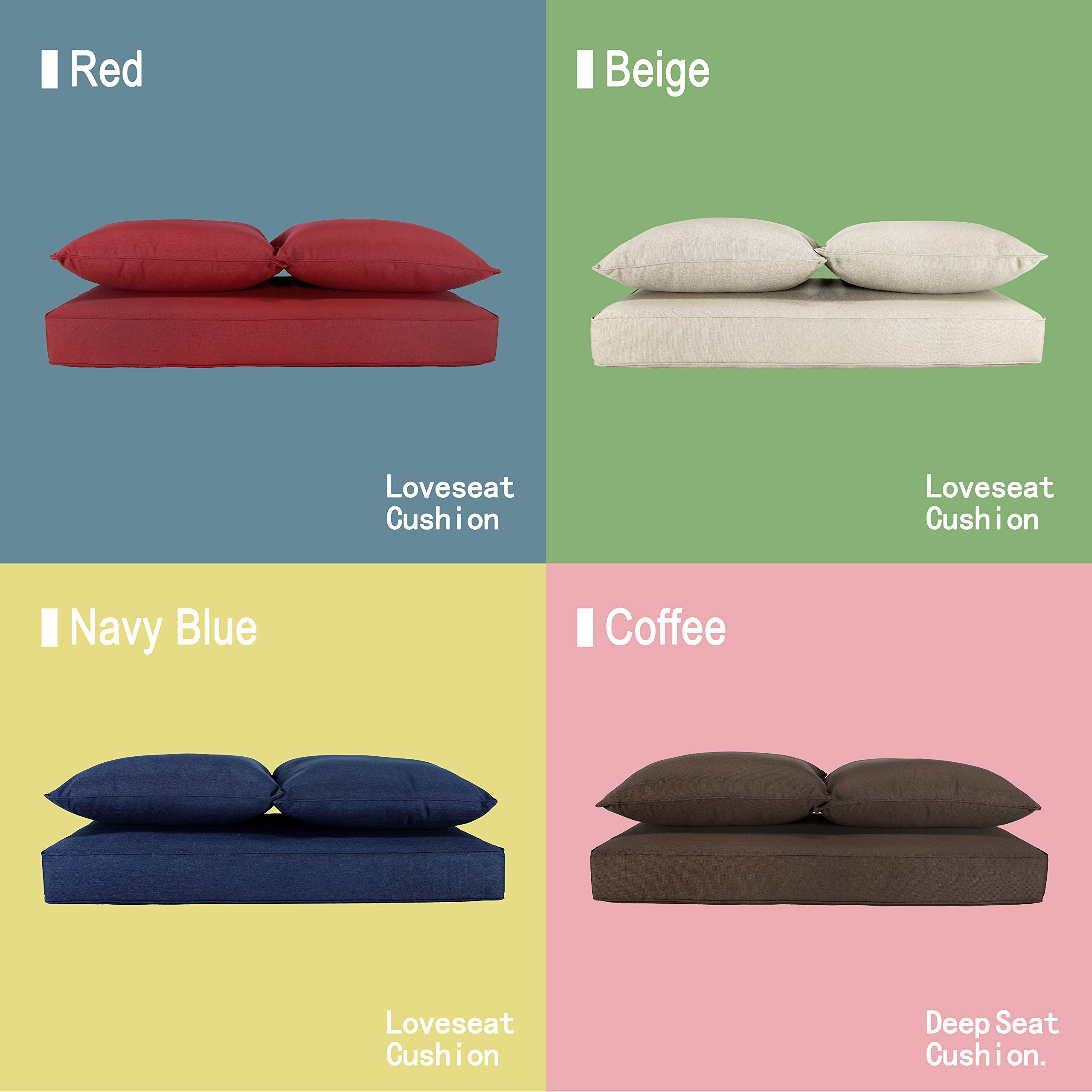 BOSSIMA Patio Furniture Cushions - Deep Seat Glider Loveseat Cushion Set, Indoor/Outdoor Water-Resistant Olefin Fabric in Taupe - Perfect for Porch, Deck, Garden & Poolside Relaxation
