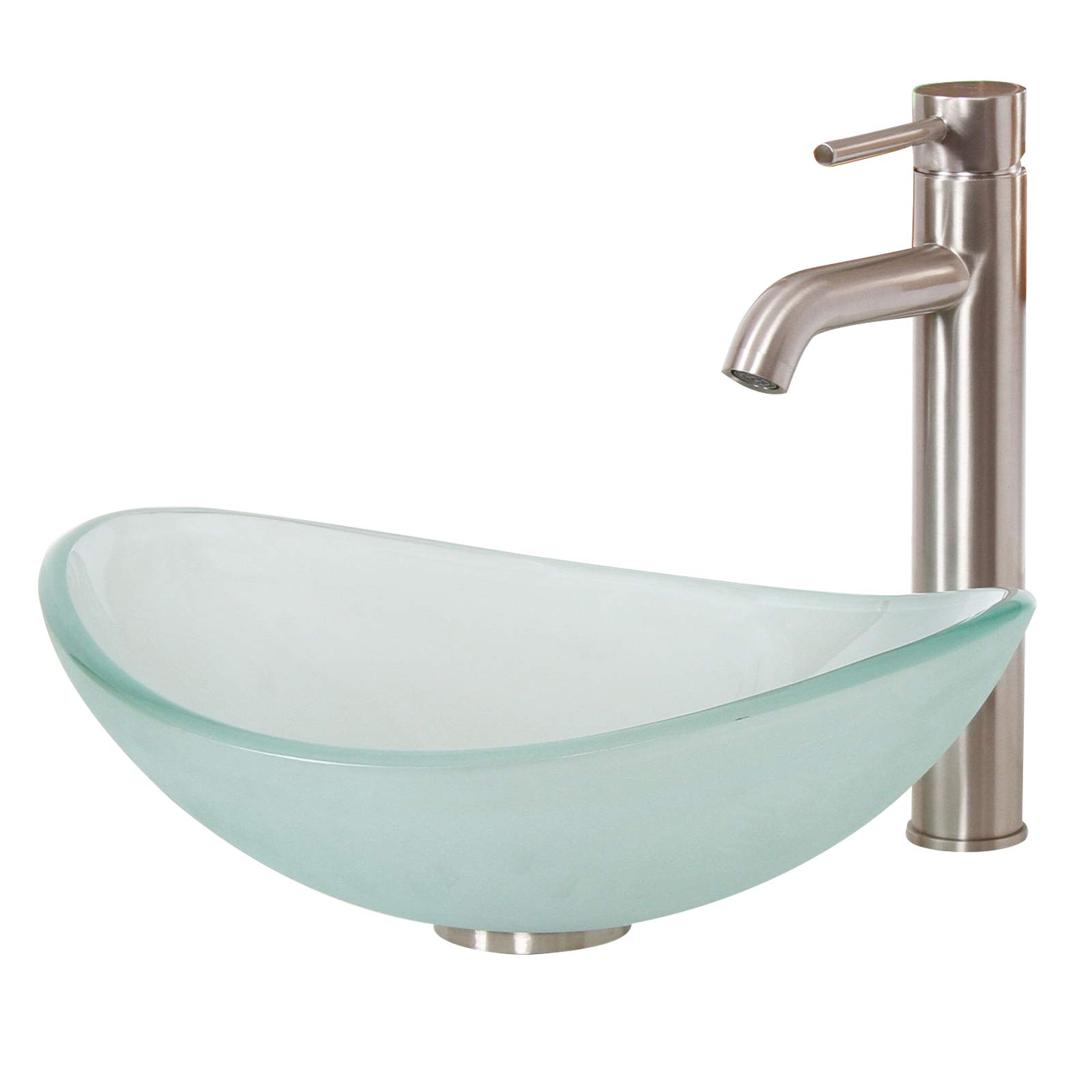 Premium Oval Frosted Tempered Glass Vessel Sink with Brushed Nickel Single Lever Faucet - Modern Bathroom Vanity Set for Contemporary Homes & Luxury Hotels
