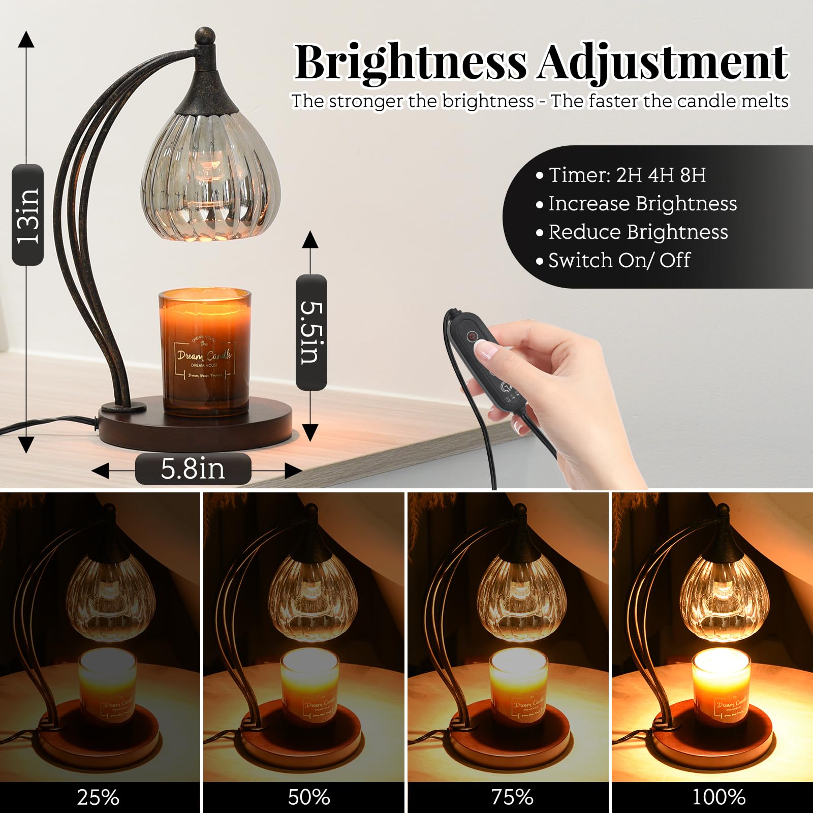 Electric Candle Warmer Lamp with Timer & Dimmer - Jar Candle Melter with 2 Bulbs - Scented Wax Warmer for Home Decor, Romantic Gifts (Silver/Gray/Black) - Perfect for Bedroom Ambiance, Spa Relaxation & Valentine's Day Presents