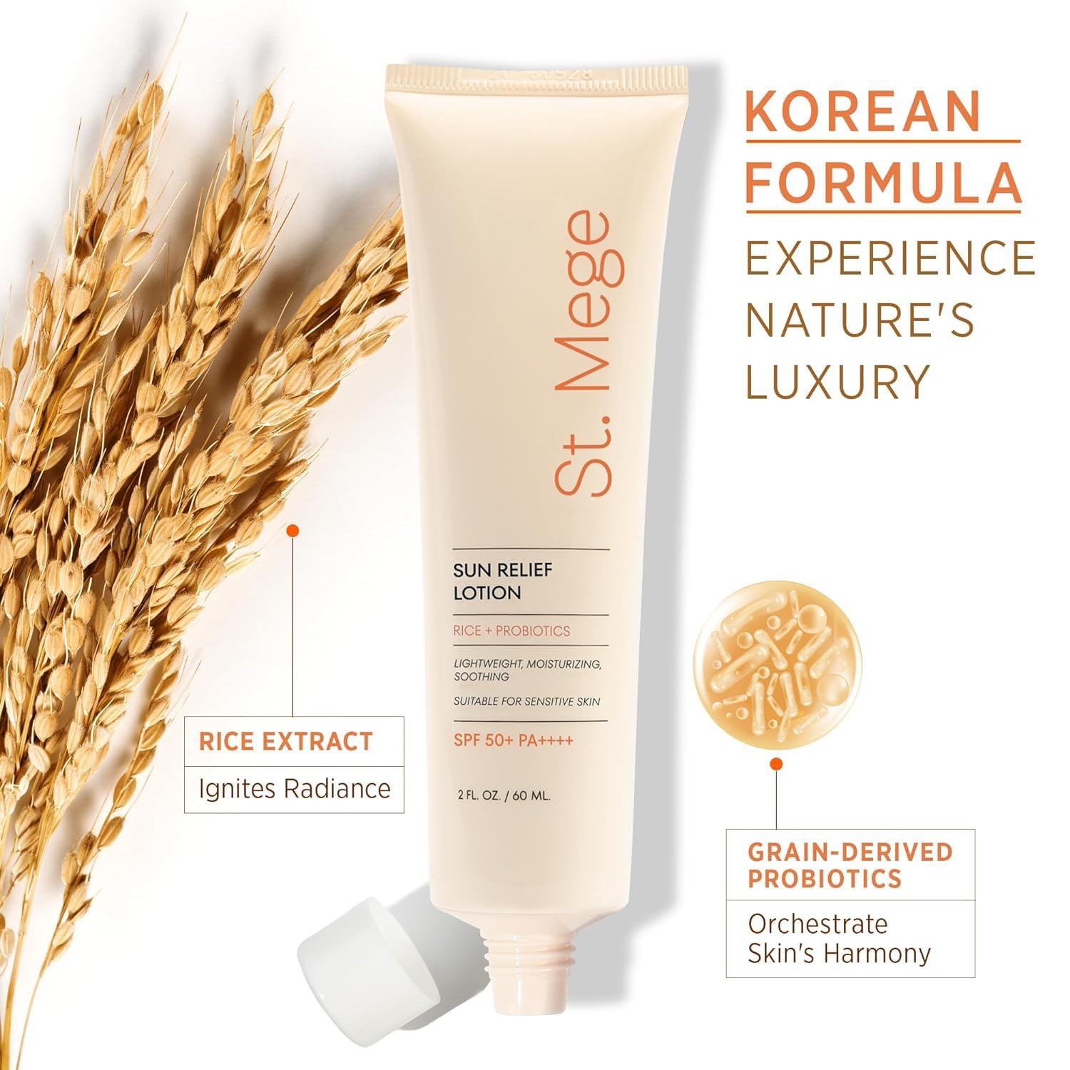 Korean Rice Lightweight Sunscreen SPF 50+ PA++++ - Daily Face & Body Sun Lotion, Reef Safe, No White Cast, 2oz Travel Size - Perfect for Beach, Outdoor Activities & Daily UV Protection