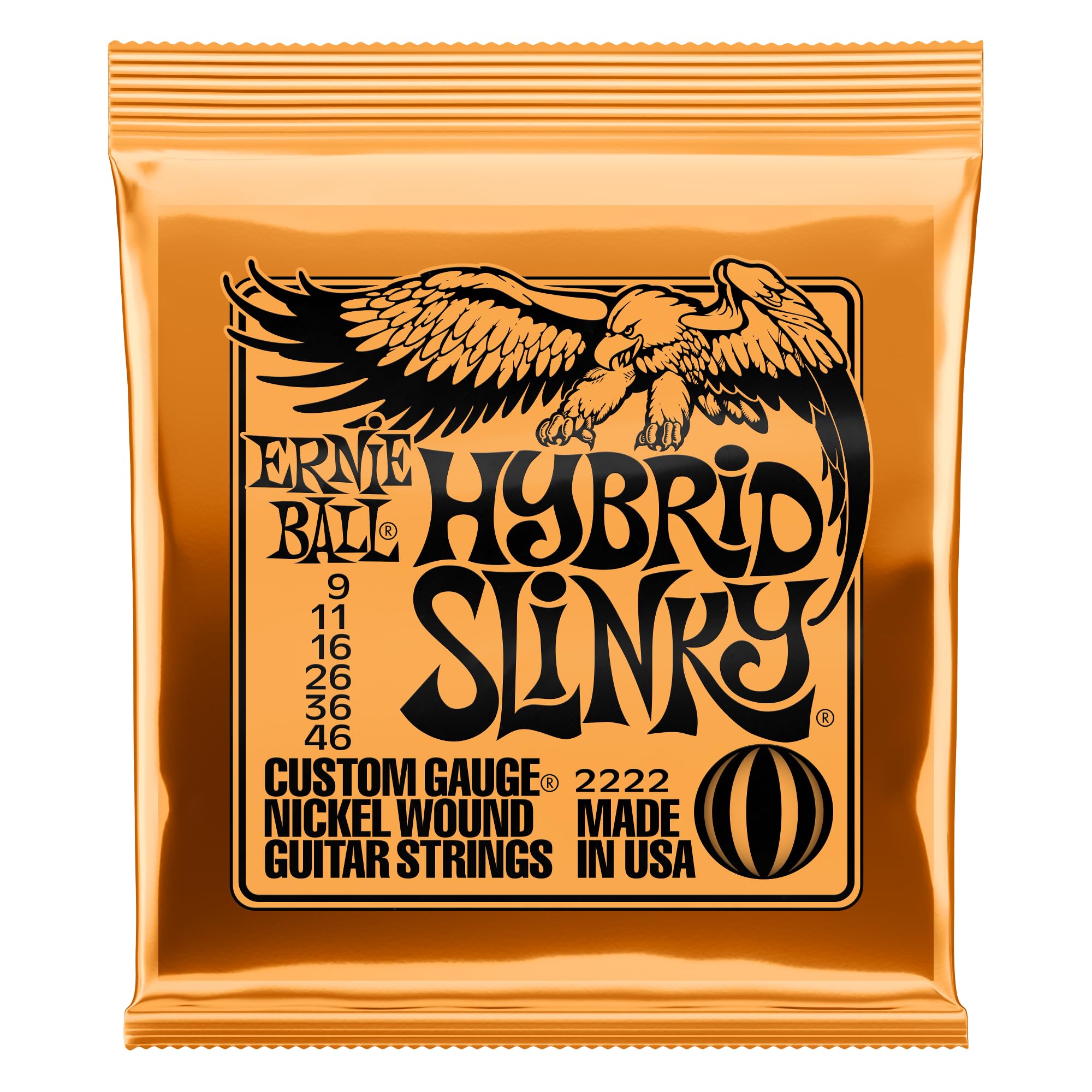 Ernie Ball Hybrid Slinky Nickel Wound Electric Guitar Strings 9-46 Gauge (P02222) - Perfect for Rock, Blues & Metal Guitarists