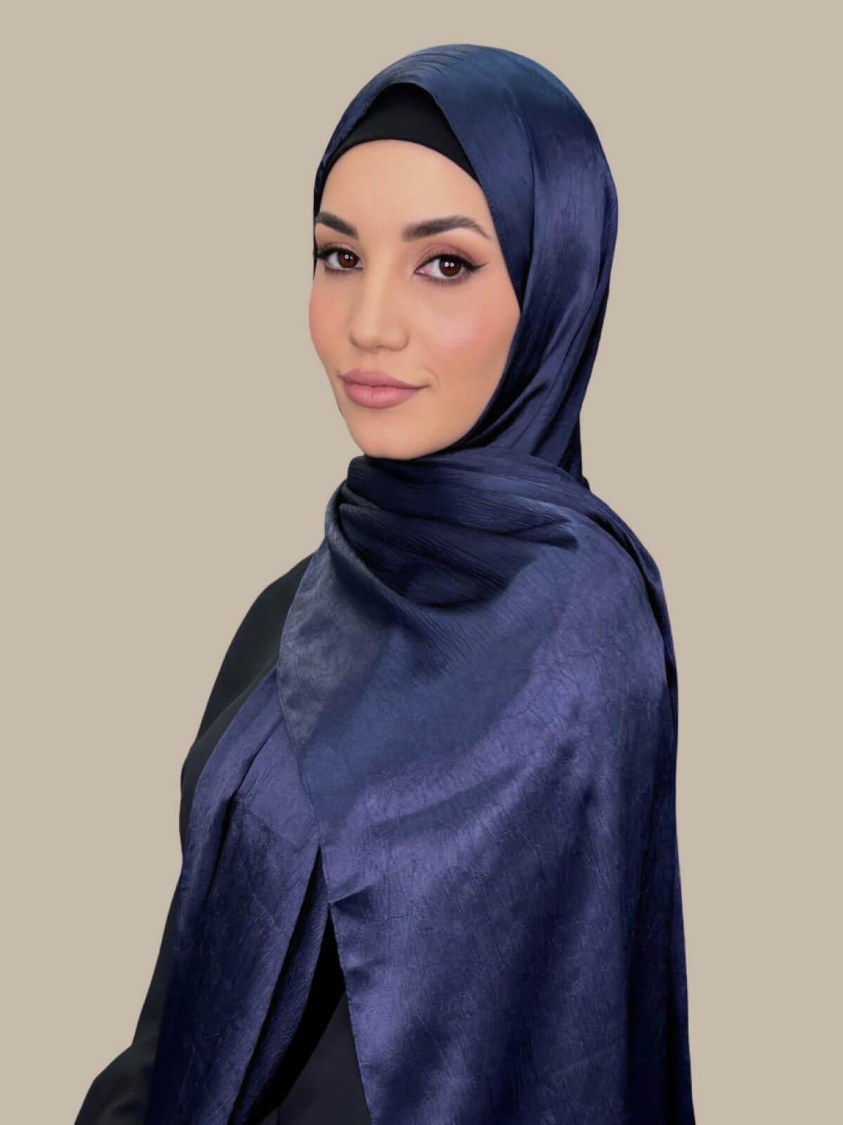 Classic Navy Blue Satin Hijab - Elegant & Comfortable Headscarf for Women - Perfect for Daily Wear, Prayer, and Special Occasions