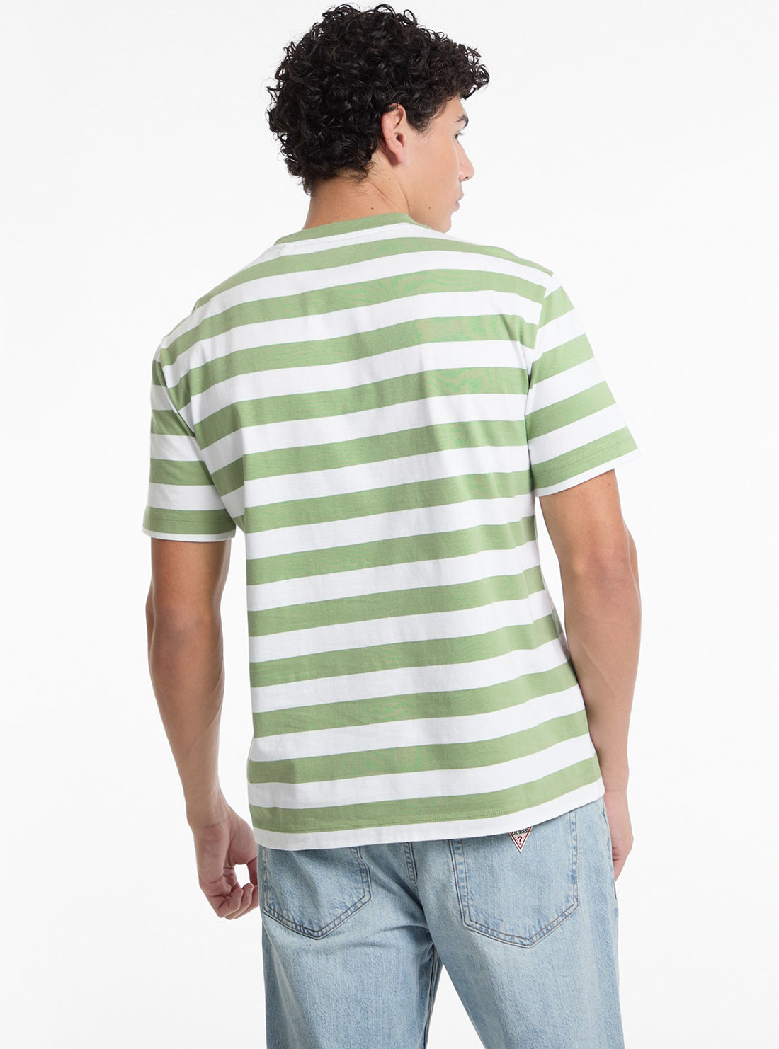 Guess Women's Green Striped T-Shirt | Casual Cotton Tee for Everyday Wear | Perfect for Outings, Shopping & Relaxing