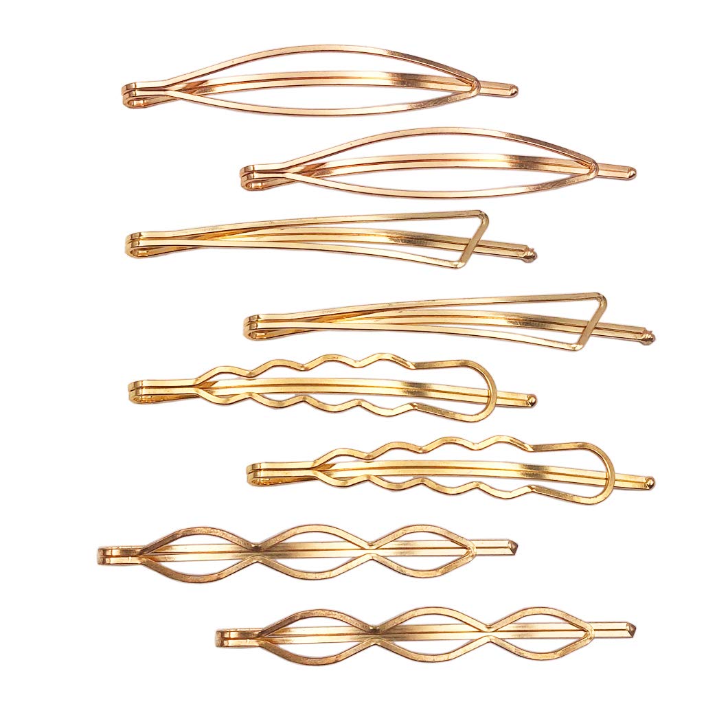 Geometric Hair Clips Set - 8pcs Minimalist Metal Hairpins, Barrettes & Bobby Pins for Women & Girls - Gold Hair Accessories for Wedding, Party & Everyday Styling