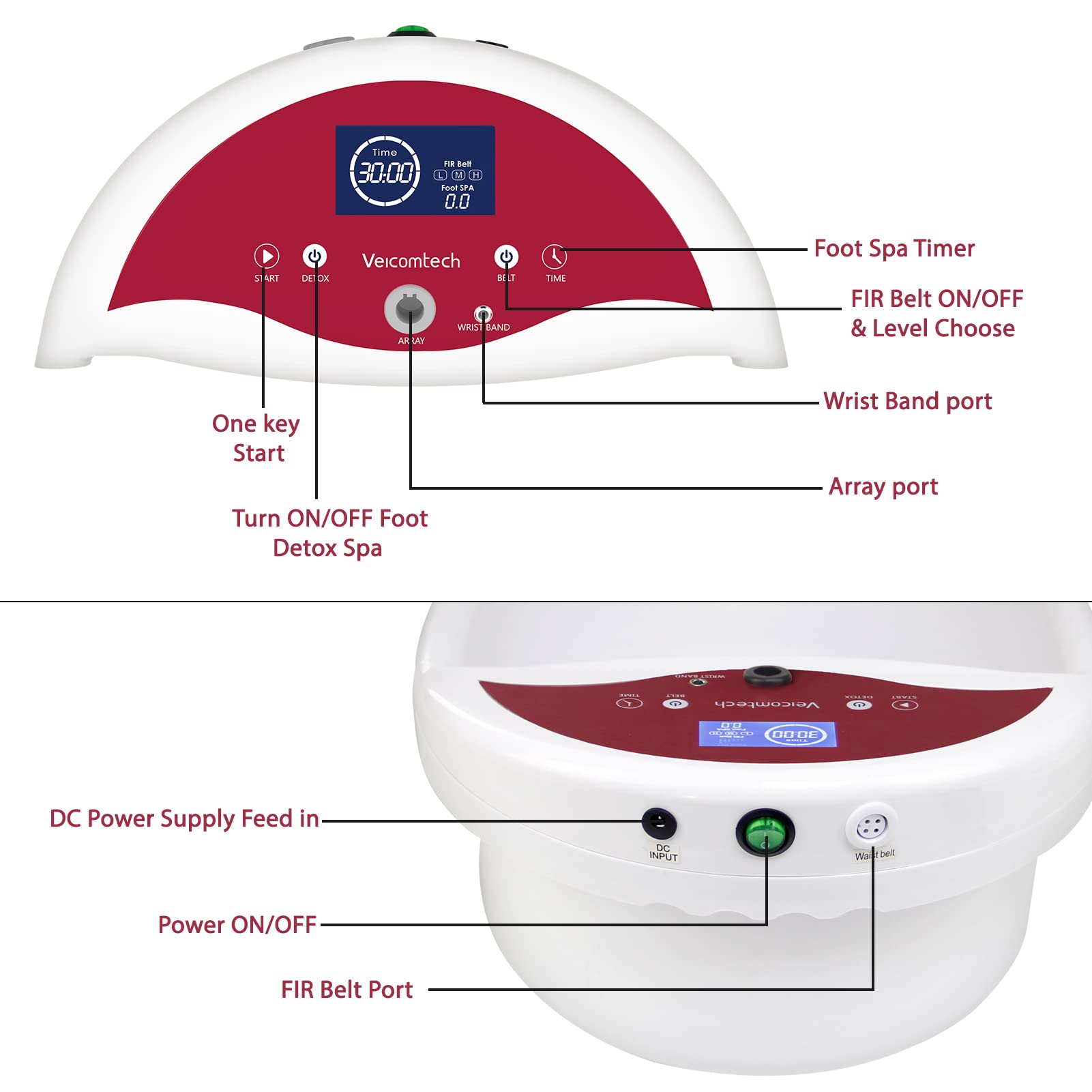 Ionic Foot Bath Detox Machine - Home Foot Spa Kit with 10 Ginger Tablets, 2 Arrays & FIR Belt for Relaxation, Detoxification & Pain Relief - Perfect for Home Salon, Spa & Self-Care Routine