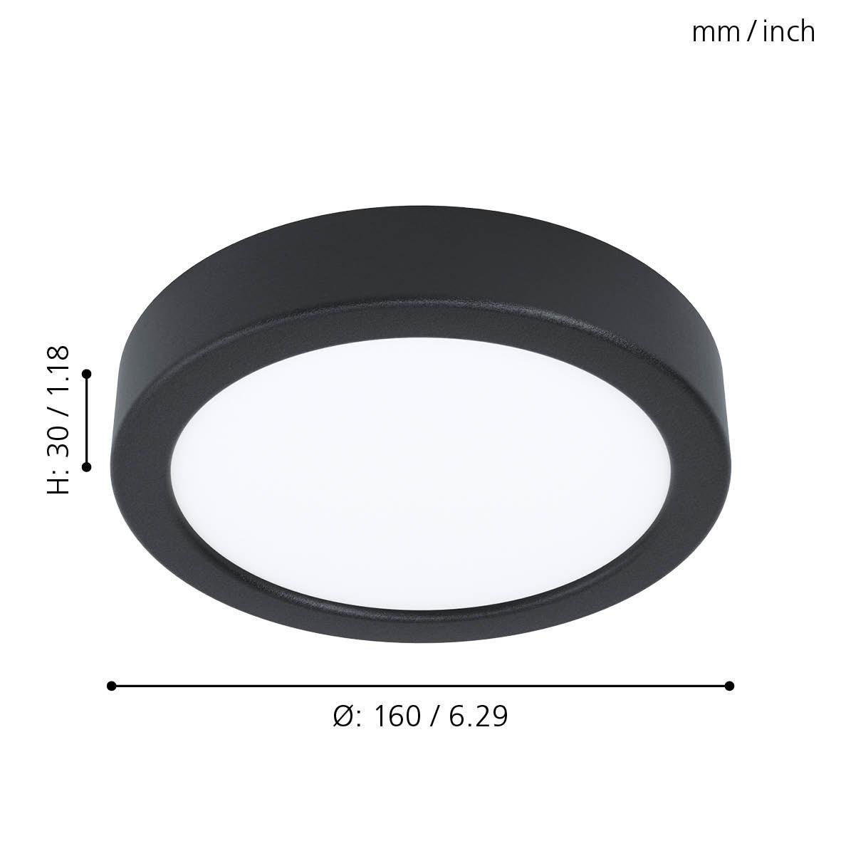 Eglo Fueva 5-LED Black Flush Mount Ceiling Light Fixture - 16cm/6.3 Inch, Modern Dimmable Lighting for Bedroom, Kitchen, Hallway & Office