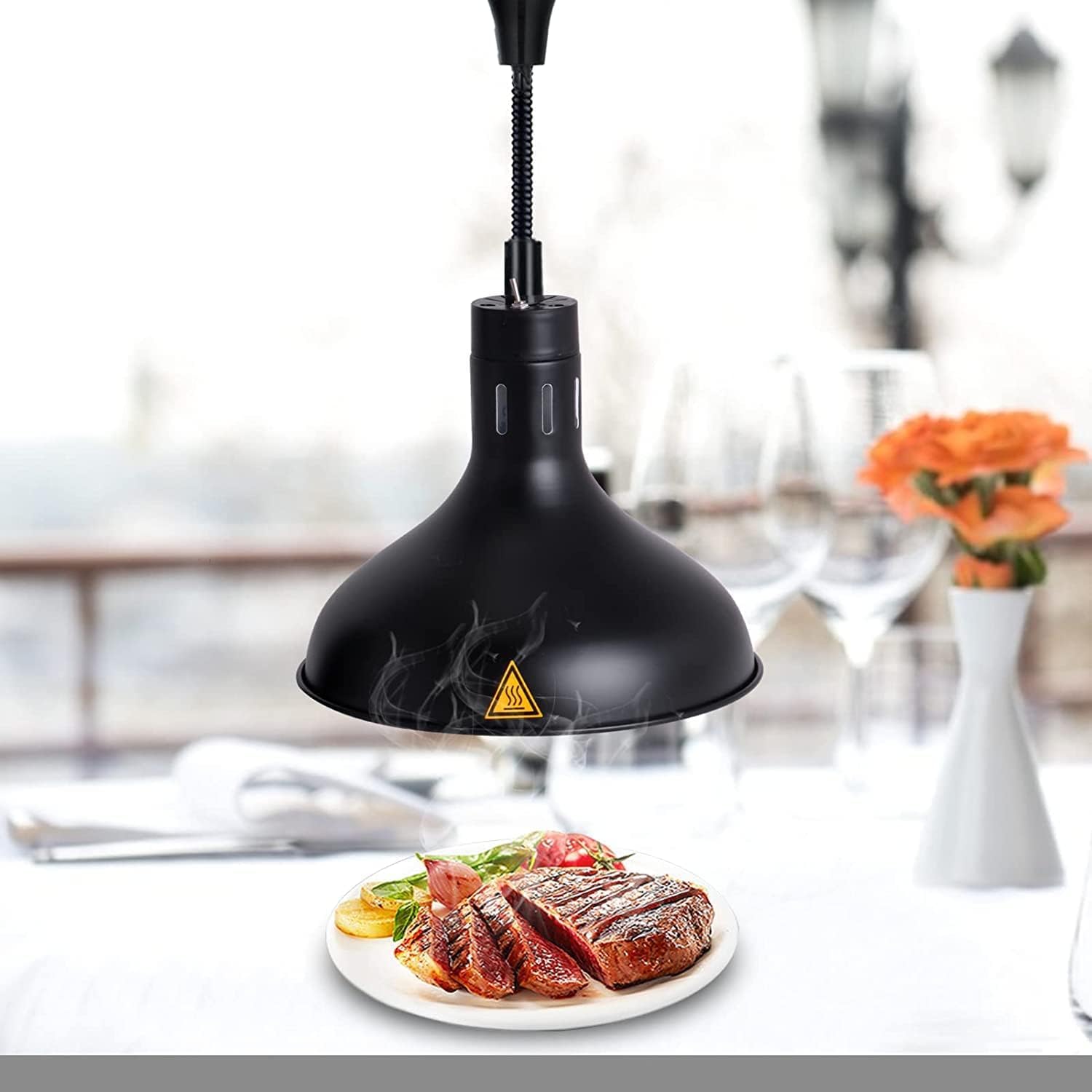 Commercial Food Heat Lamp - Restaurant Hanging Warmer for Buffet, Catering & Kitchen Use - 300W Stainless Steel Food Warming Lamp (Black) - Perfect for Keeping Pizza, BBQ, Fried Chicken Hot at Parties & Events