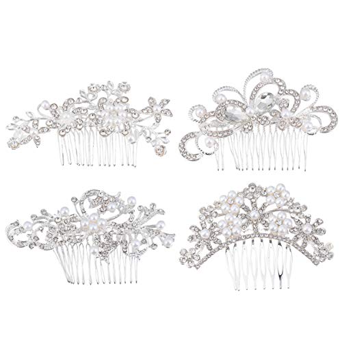 Lurrose 4pcs Pearl Rhinestone Wedding Hair Comb Set - Crystal Bridal Hair Clips & Side Combs for Women, Girls (Perfect for Weddings, Prom, Parties & Special Occasions)