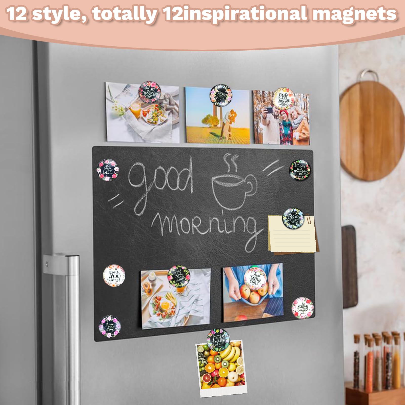 12Pcs Christian Refrigerator Magnets with Inspirational Bible Verses - Religious Fridge Magnets for Kitchen, Office, Whiteboard - Cute Faith-Based Home Decor for Christians (Perfect for Gifts & Daily Inspiration)