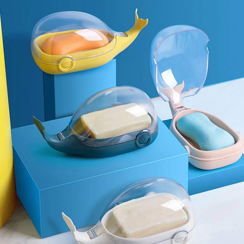 2-Pack Whale Shaped Soap Holder - Dustproof Bathroom Soap Tray with Drain Holes, Creative Cartoon Soap Storage Box for Shower, Sink, and Bathtub Organization