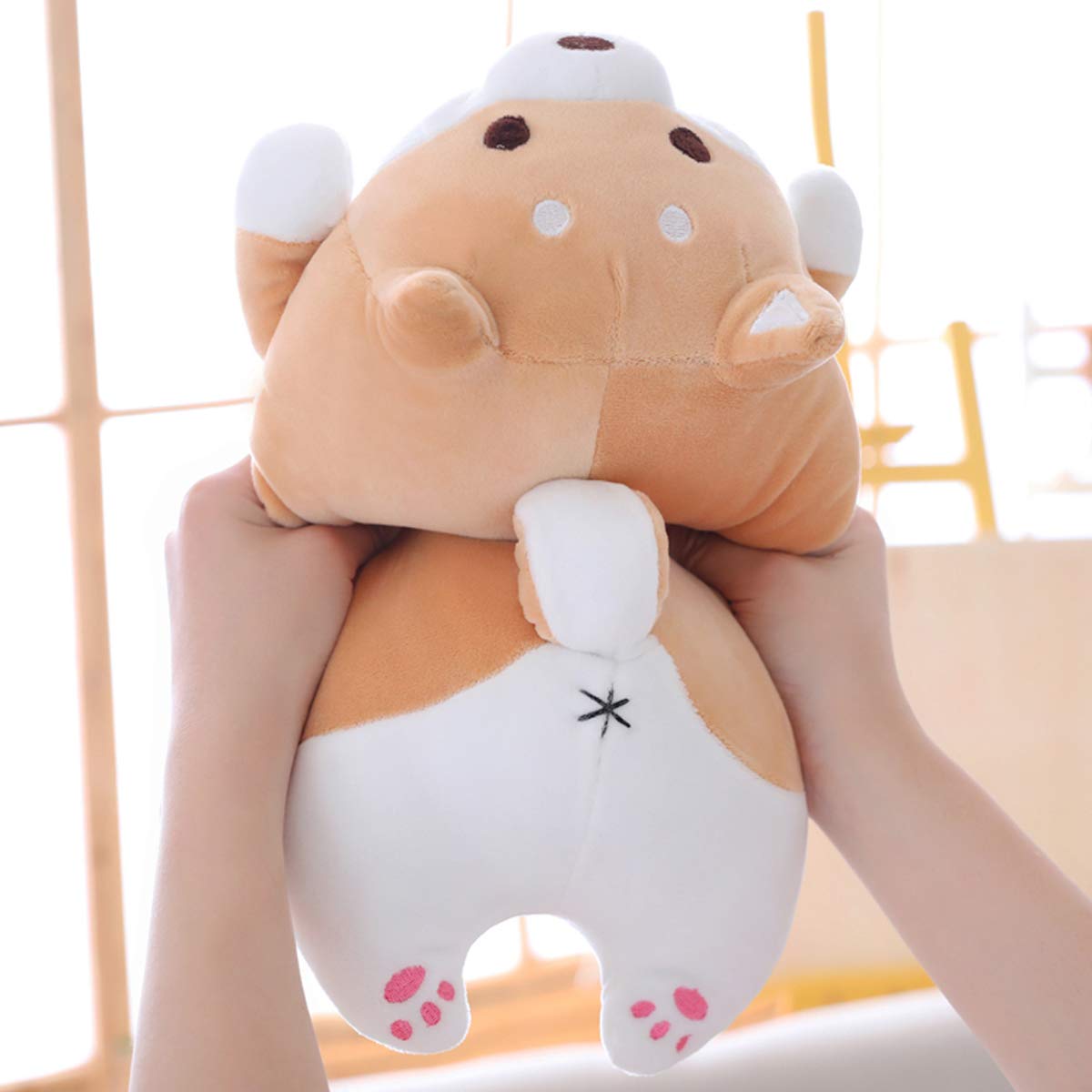 Shiba Inu & Corgi Plush Pillow - Ultra Soft Stuffed Animal Dog Toy, 13.5 Inch Brown Round Eye Cute Puppy Doll - Perfect Gift for Valentine's Day, Christmas, Birthday - Great for Bed, Sofa, Chair Decor & Cuddling