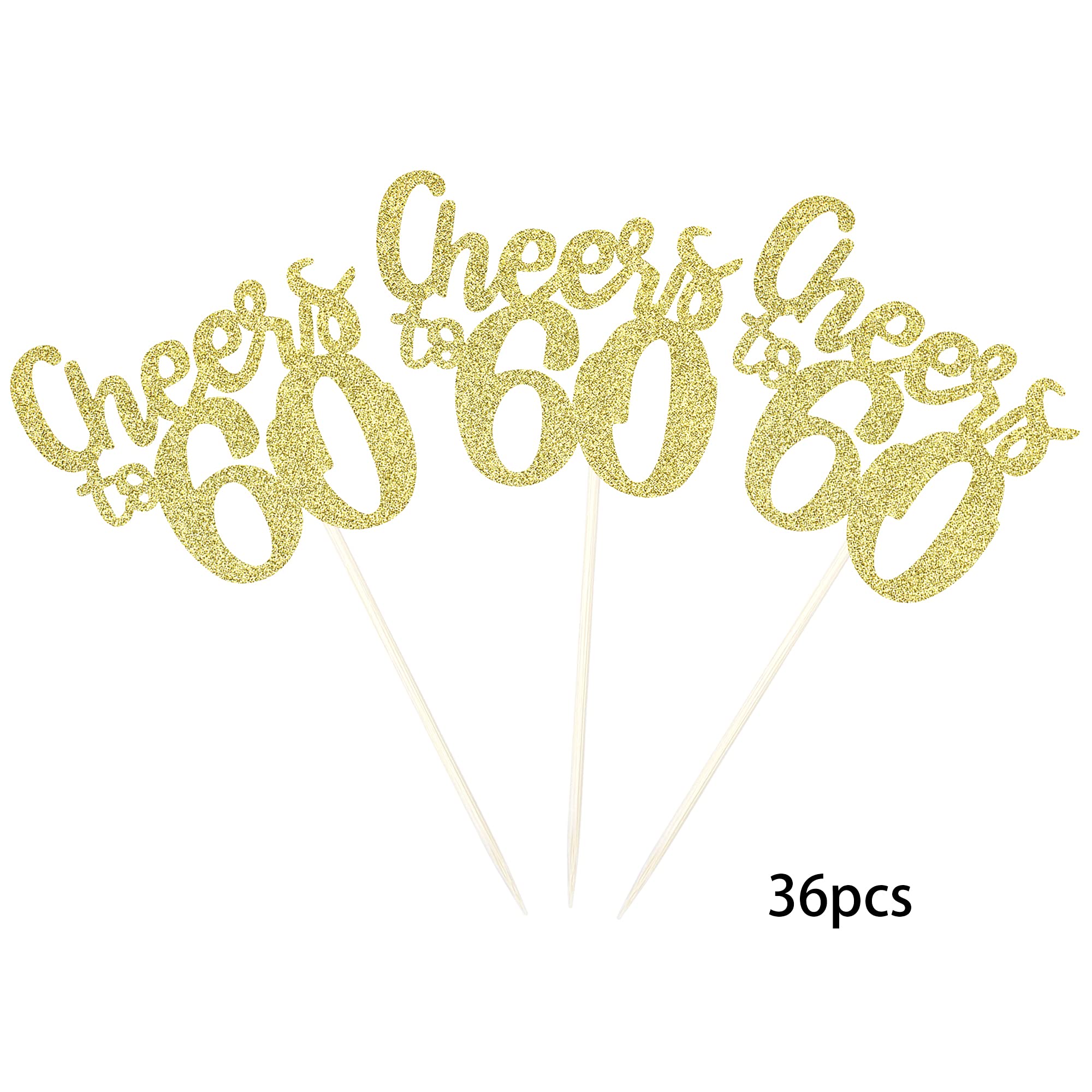 36 PCS Gold Glitter Number 60 Cupcake Toppers - 60th Birthday Party Decorations, Wedding Anniversary Cake Picks - Perfect for Milestone Celebrations & Retirement Parties