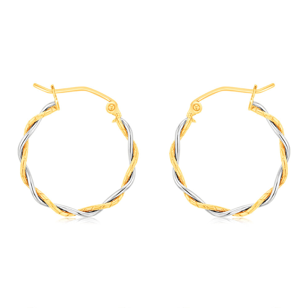 9ct Two-Toned Silver Filled Twisted Hoop Earrings for Women - Elegant Dangle Jewelry for Everyday Wear & Special Occasions