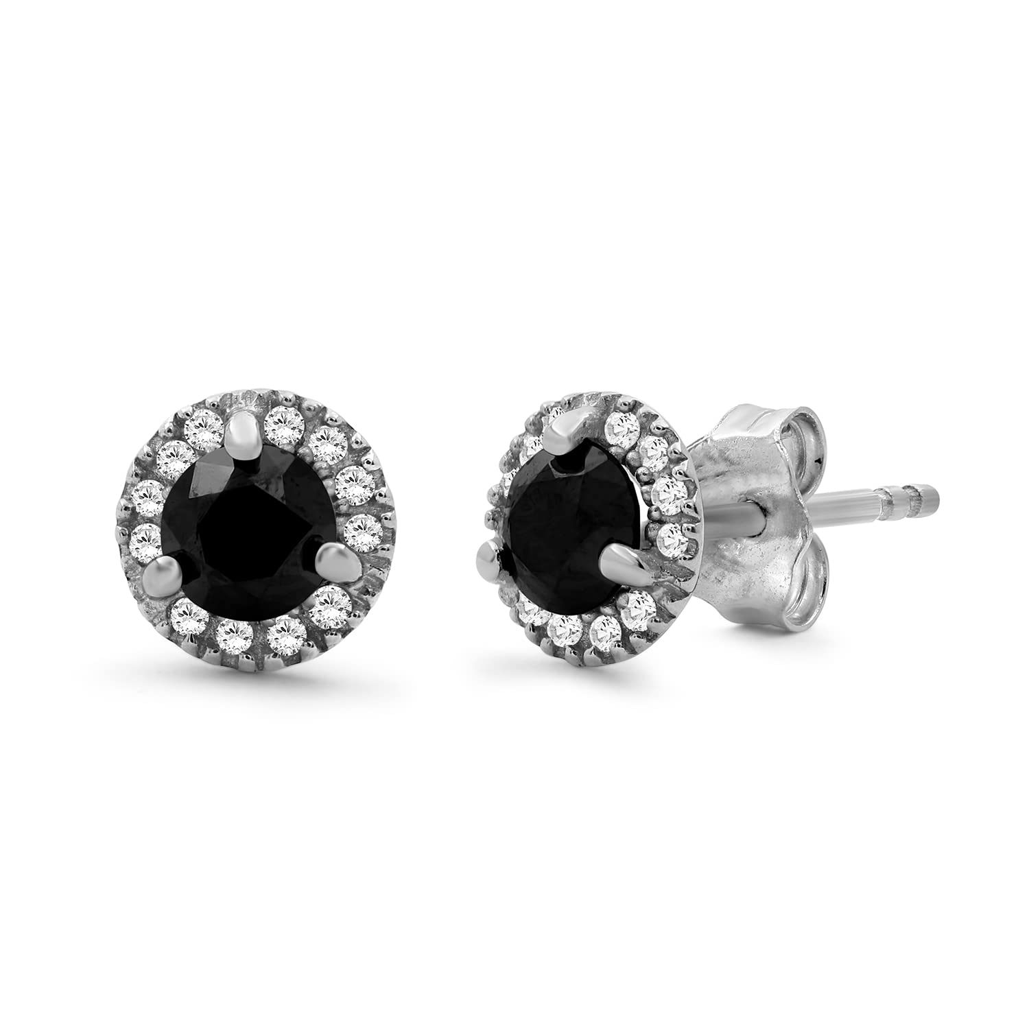 1.00 Carat Black & White Diamond Halo Stud Earrings in Sterling Silver – Elegant Women's Jewelry for Birthday Gifts & Special Occasions | JEWELEXCESS