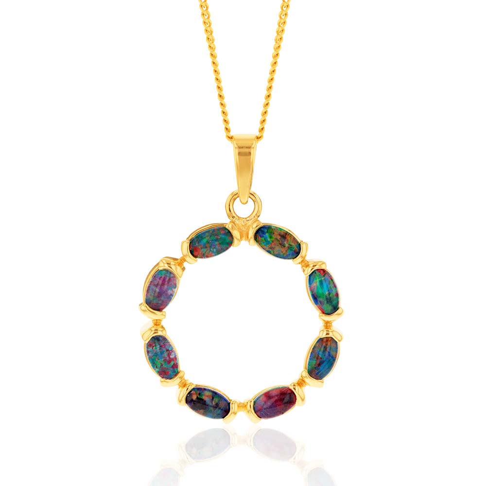 9ct Yellow Gold 5x3mm Triplet Opal Circle of Life Pendant Necklace - Elegant Jewelry Gift for Women, Perfect for Birthdays, Anniversaries & Special Occasions