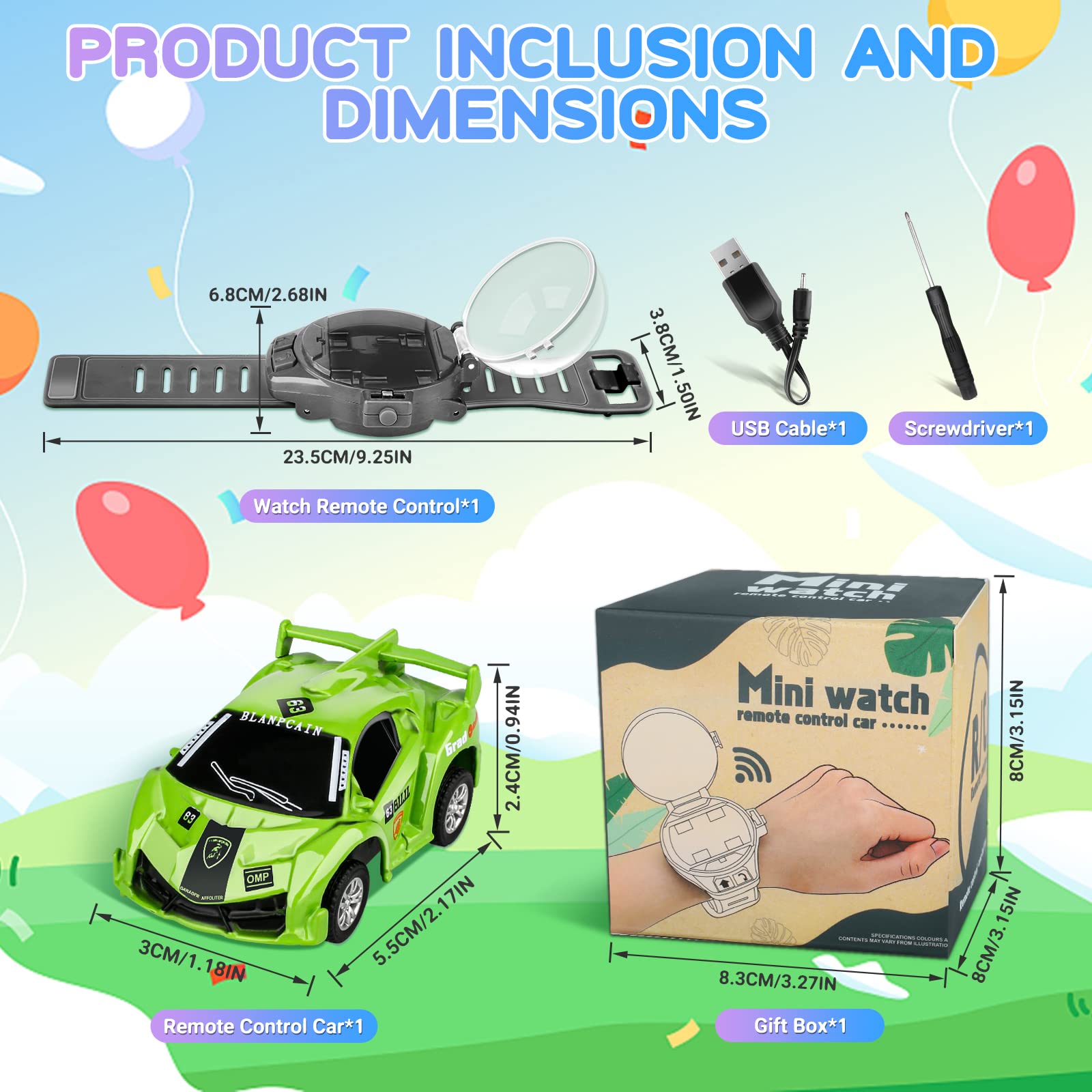 Logoplay 2023 Mini Remote Control Car Watch Toy - 2.4GHz Cartoon RC Racing Car with USB Charging, TikTok Viral Hand-Controlled Watch Car for Kids Birthday Gifts, Party Favors & Indoor Outdoor Play (Green)