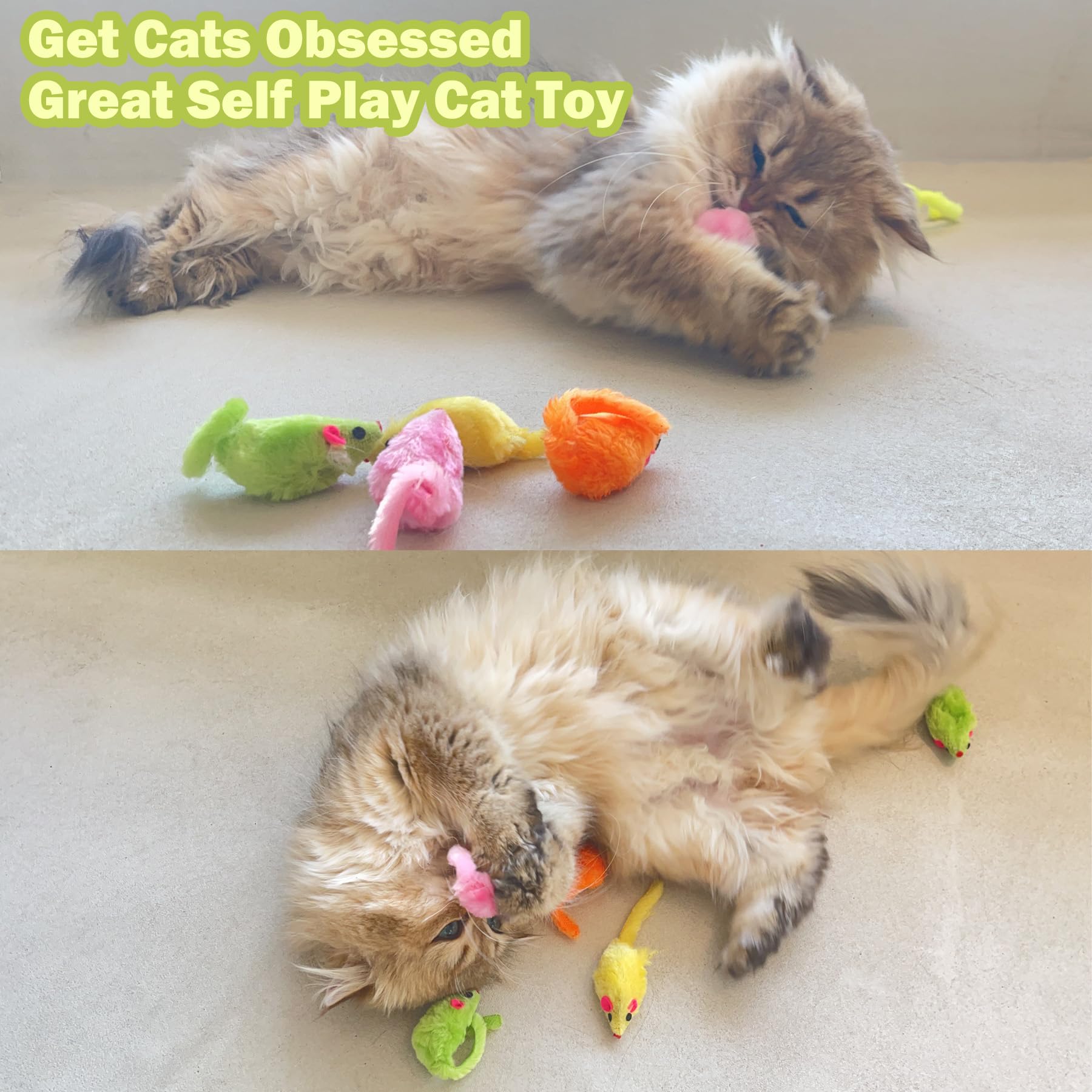 12PCS Realistic Faux Fur Cat Mouse Toys with Catnip & Rattle Sound - 5.5