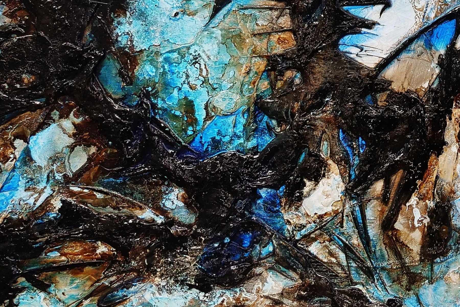 240cm x 100cm Blue Black Textured Abstract Painting - Modern Wall Art for Living Room, Bedroom & Office Decor | Ice Over Licorice Inspired Design