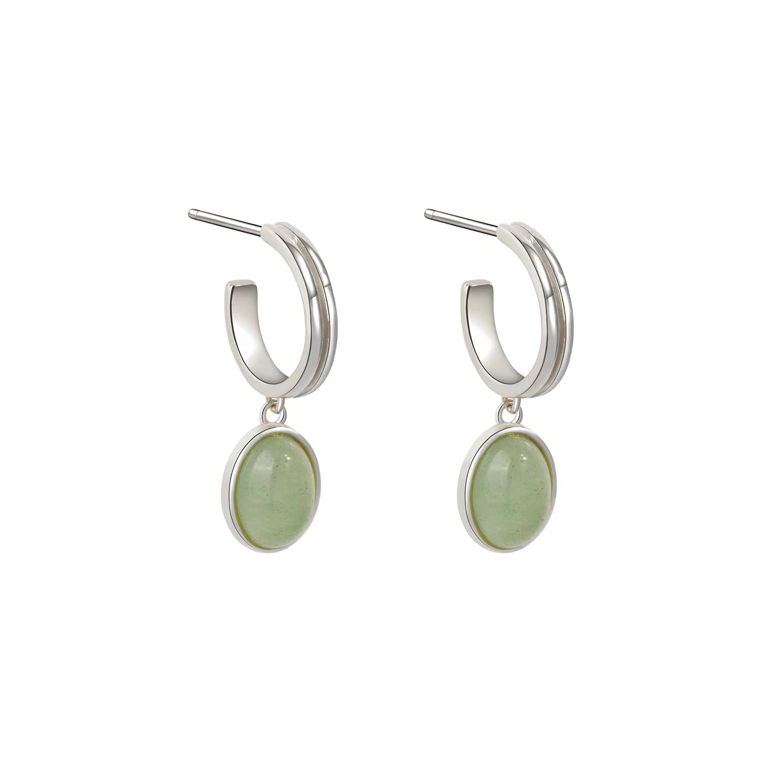 14K Gold Plated 925 Sterling Silver Post Huggie Hoop Earrings with Aventurine Stone - Elegant Dangle Earrings for Women | Perfect for Everyday Wear, Office & Special Occasions
