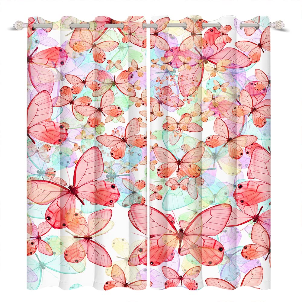 Yeele Watercolor Butterfly Blackout Curtains - 2 Panels 52x63 Inch with Grommets, Colorful Aesthetic Window Drapes for Girls Room & Home Decor | Perfect for Bedroom, Nursery & Living Room Light Blocking