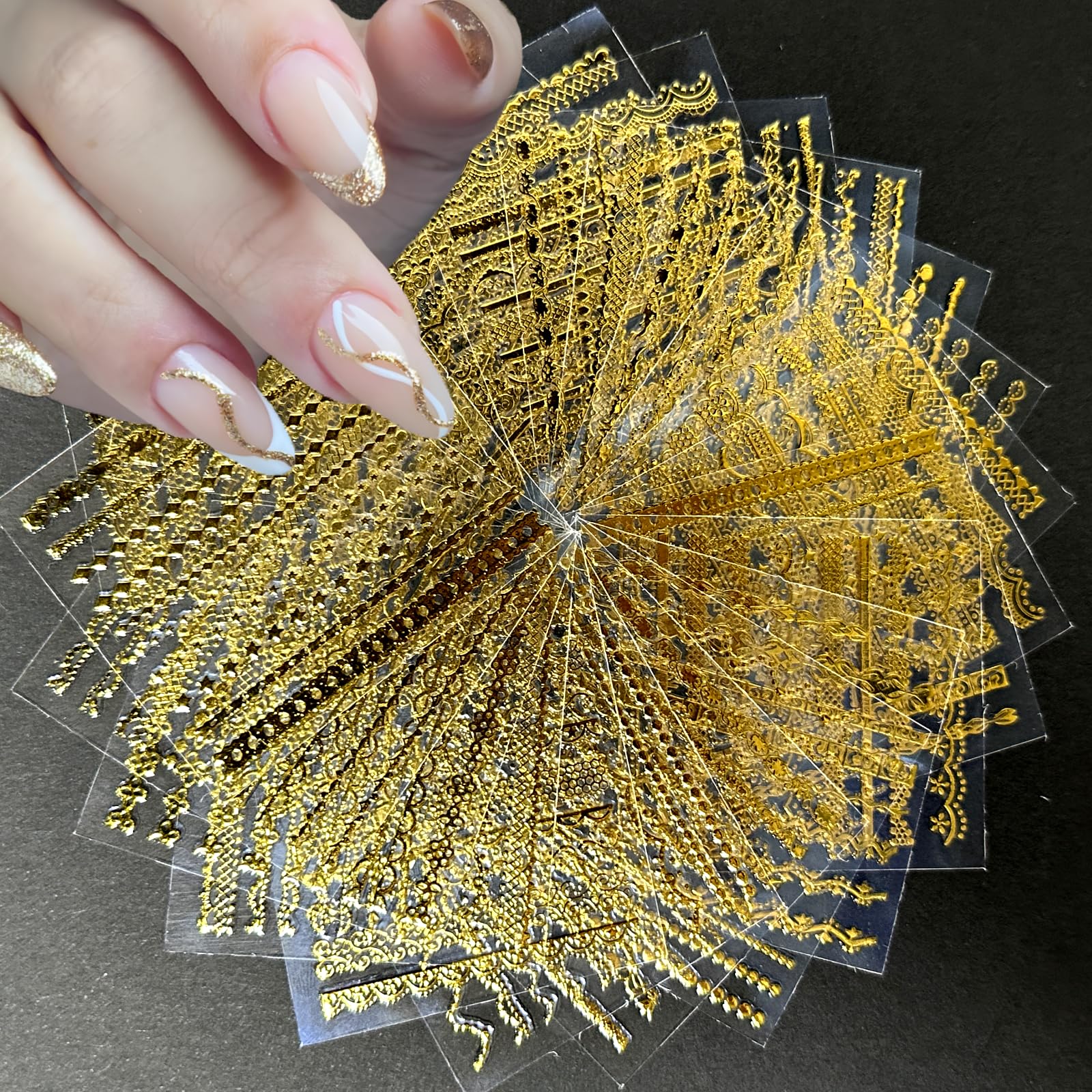 30 Sheets Gold Line Nail Art Stickers - 3D Self-Adhesive Gold Lace Nail Decals for Acrylic Nails, DIY Nail Design Supplies for Women - Perfect for Parties, Weddings, and Special Occasions