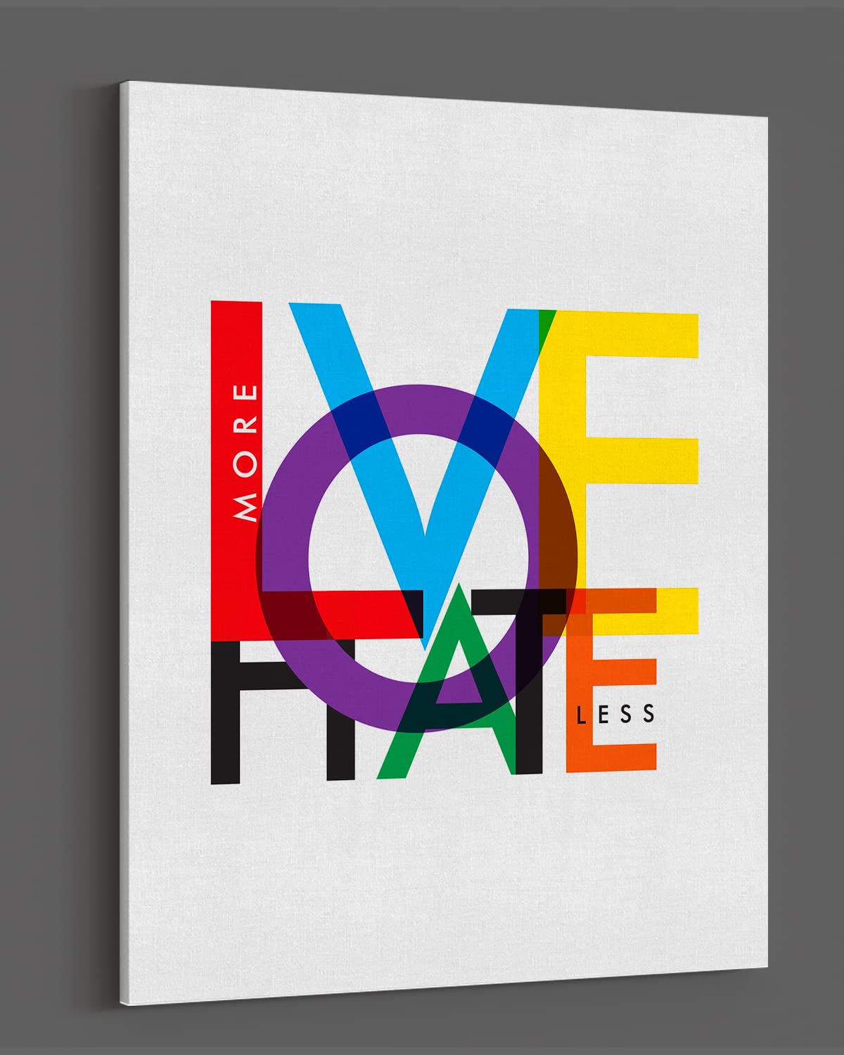 Love More Hate Less - LGBTQ Pride Wall Art Canvas (32x40 Inches) - Ready to Hang Decor for Home & Office - Perfect Gift for Gay, Lesbian & LGBTQ Rights Supporters - Pride Month Decorations & Equality Signs