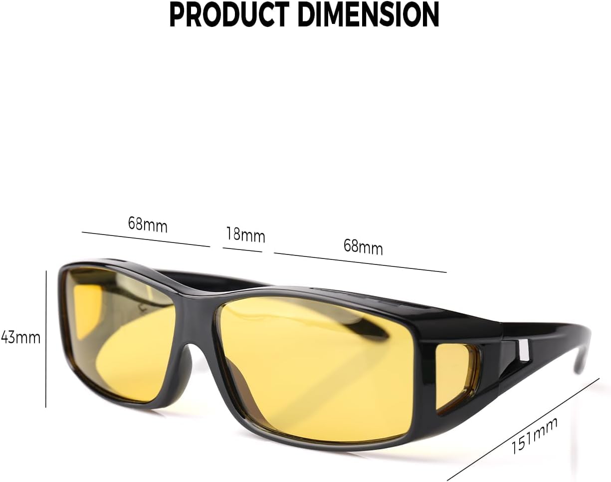Anti Glare Polarized Night Driving Glasses for Men & Women - HD Night Vision Fit Over Sunglasses - Reduce Headlight Glare for Safer Night Driving