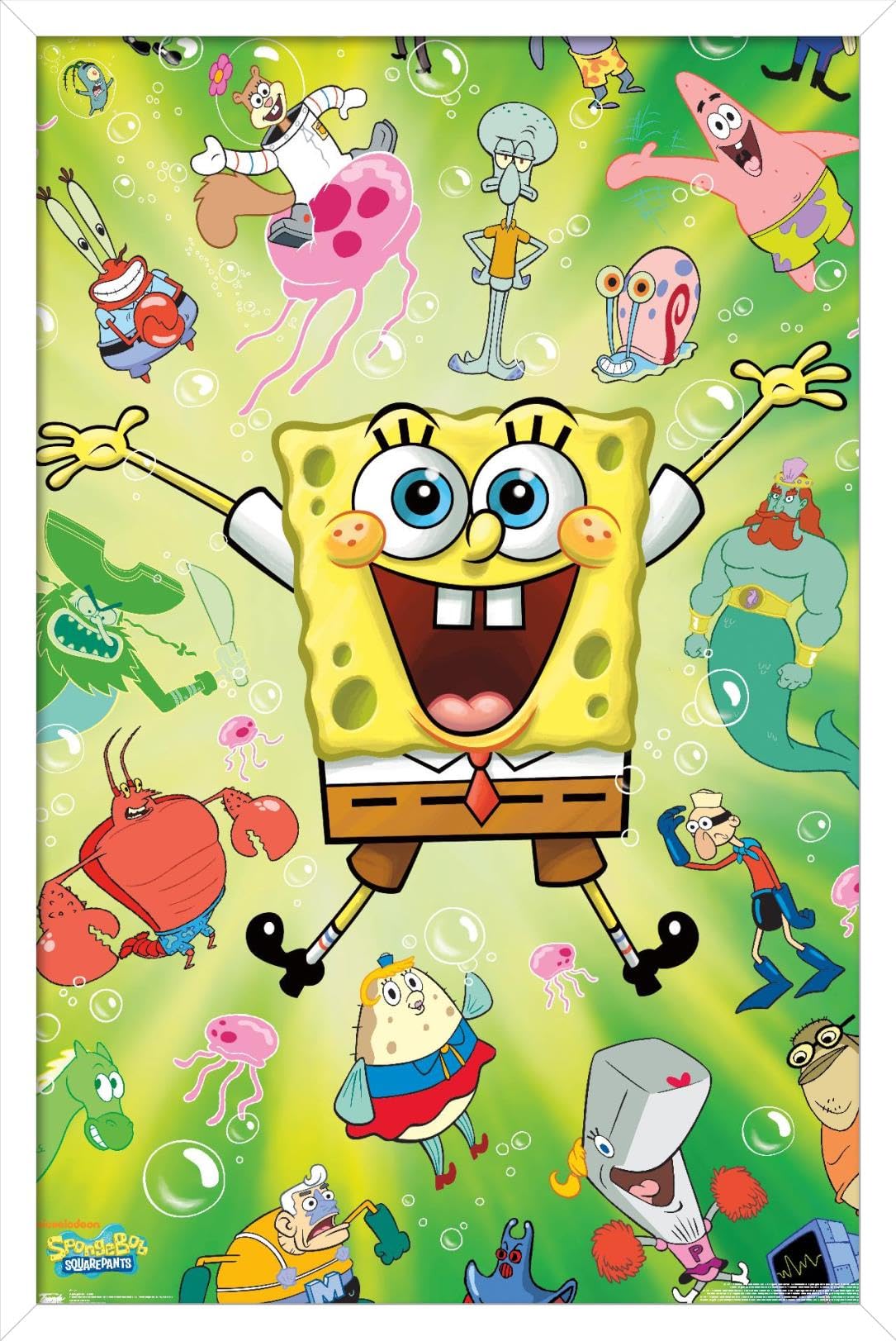 Trends International Nickelodeon SpongeBob SquarePants Burst Wall Poster - 14.725 x 22.375 Inches, White Framed Version - Perfect for Kids' Room Decor, Birthday Gifts & Cartoon Lovers