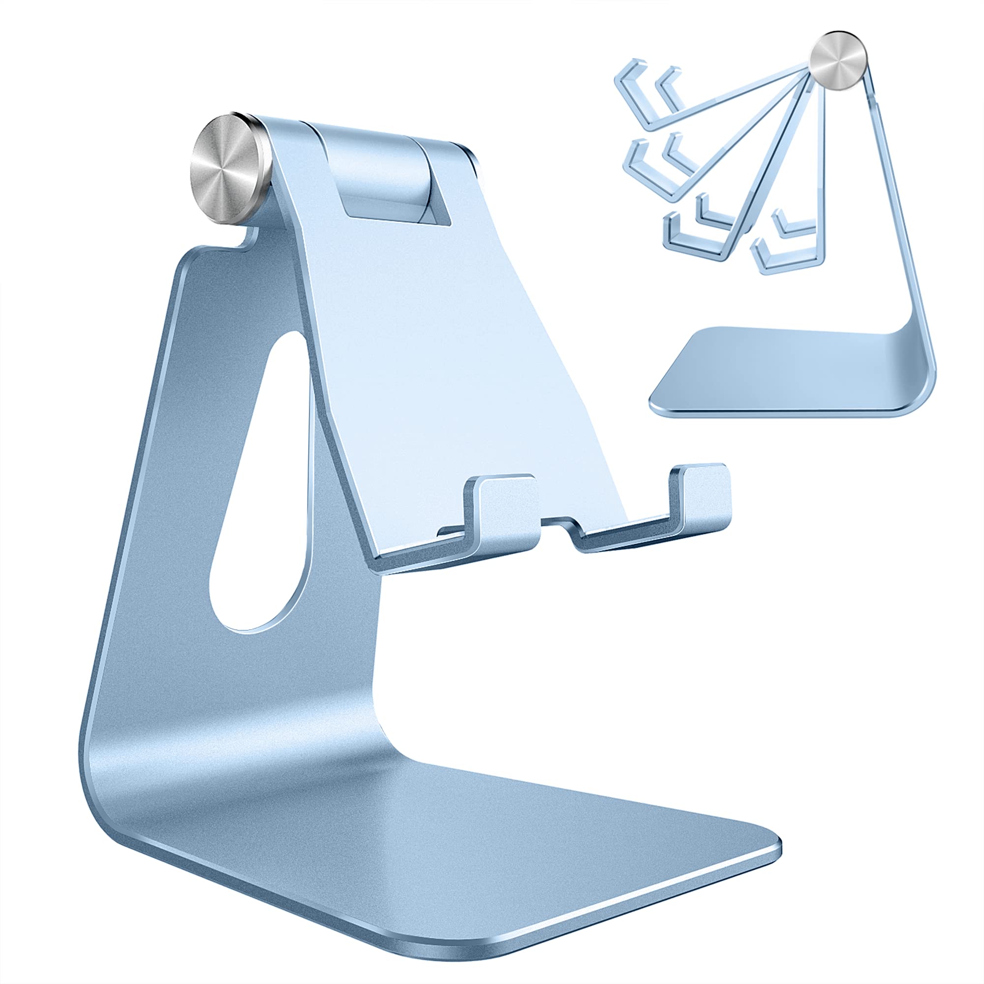 Premium Adjustable Aluminum Phone Stand Holder for iPhone SE/12/13/14/15 Pro/XS Max/XR/Plus/Mini & Samsung Galaxy S20/S10/S9/S8 - Sierra Blue - Perfect for Desk, Bedside, Office & Video Calls